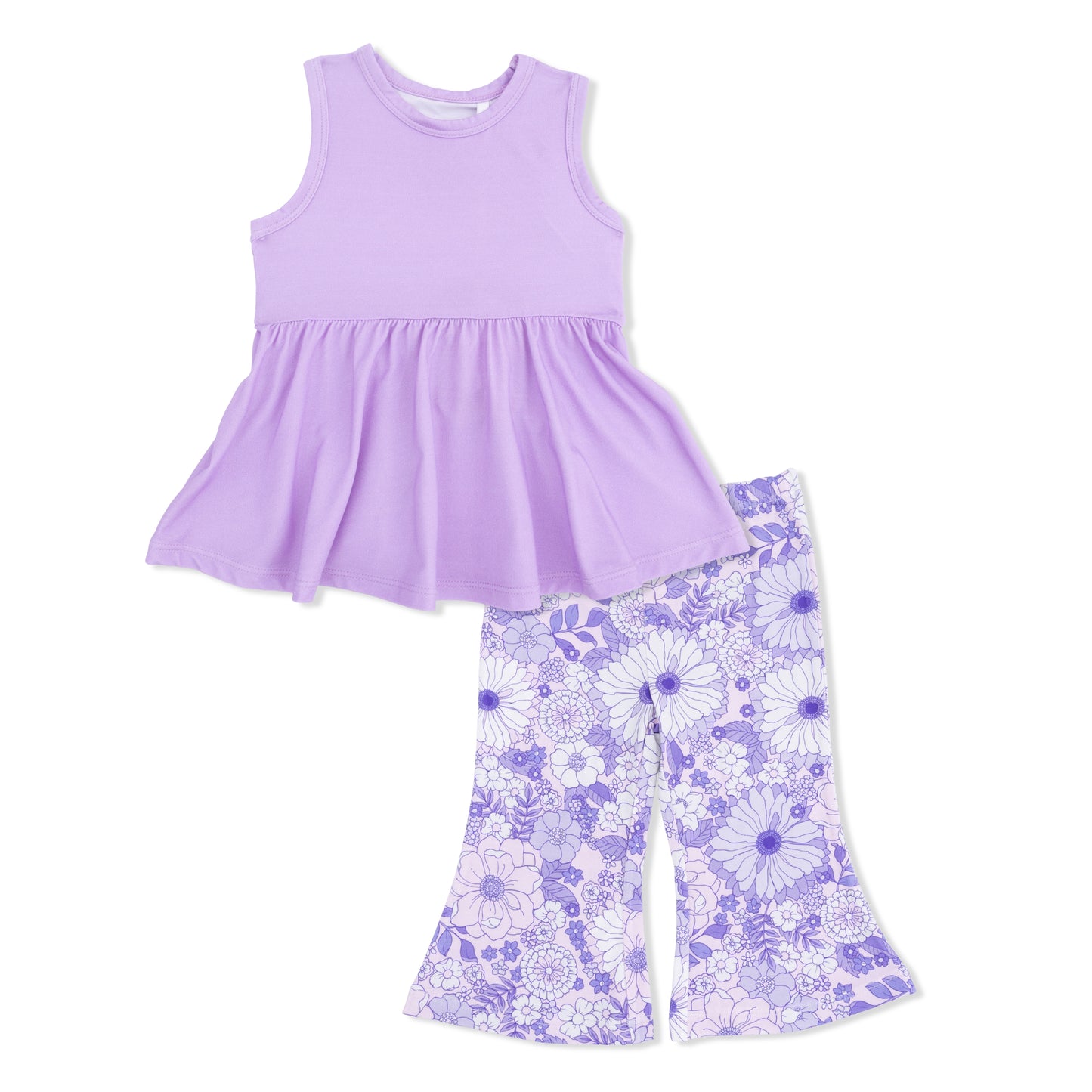 Lacy Lavender Floral - Peplum Tank Top with Baby Bells-Angel Dear