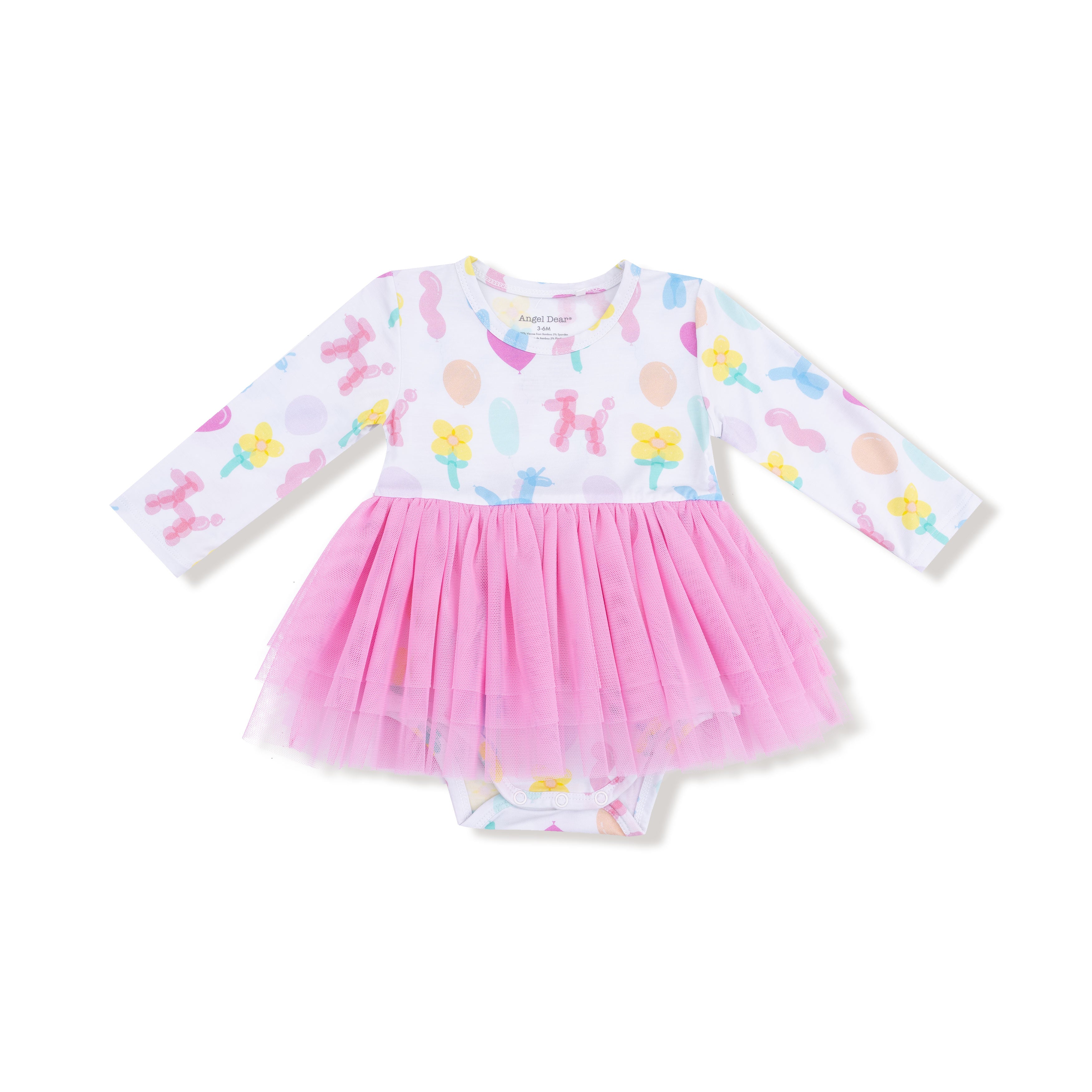 Long Sleeve Tutu Bodysuit in our  Balloon Animals Pink print from Angel Dear