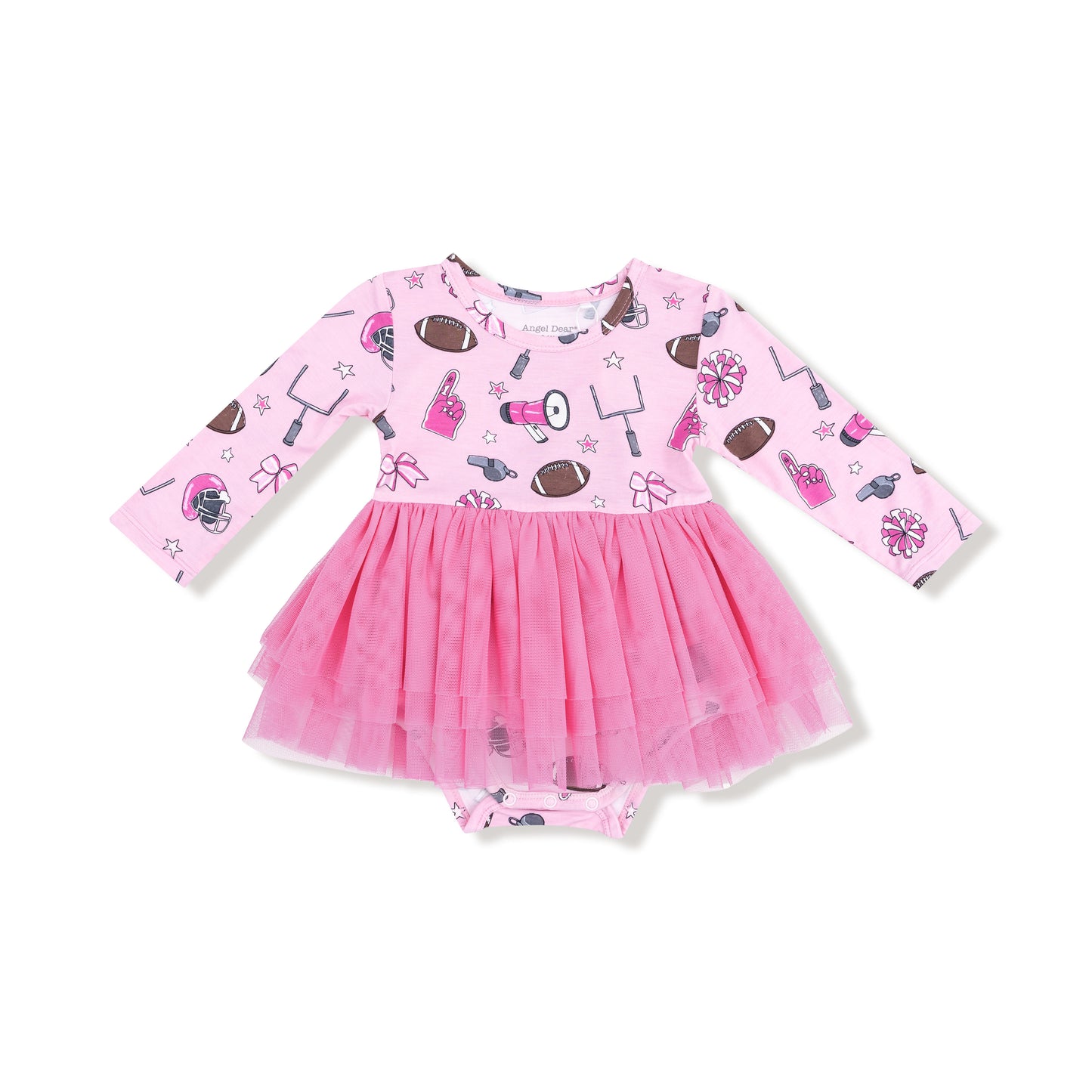 Long Sleeve Tutu Bodysuit in our  Game Day - Pink print from Angel Dear