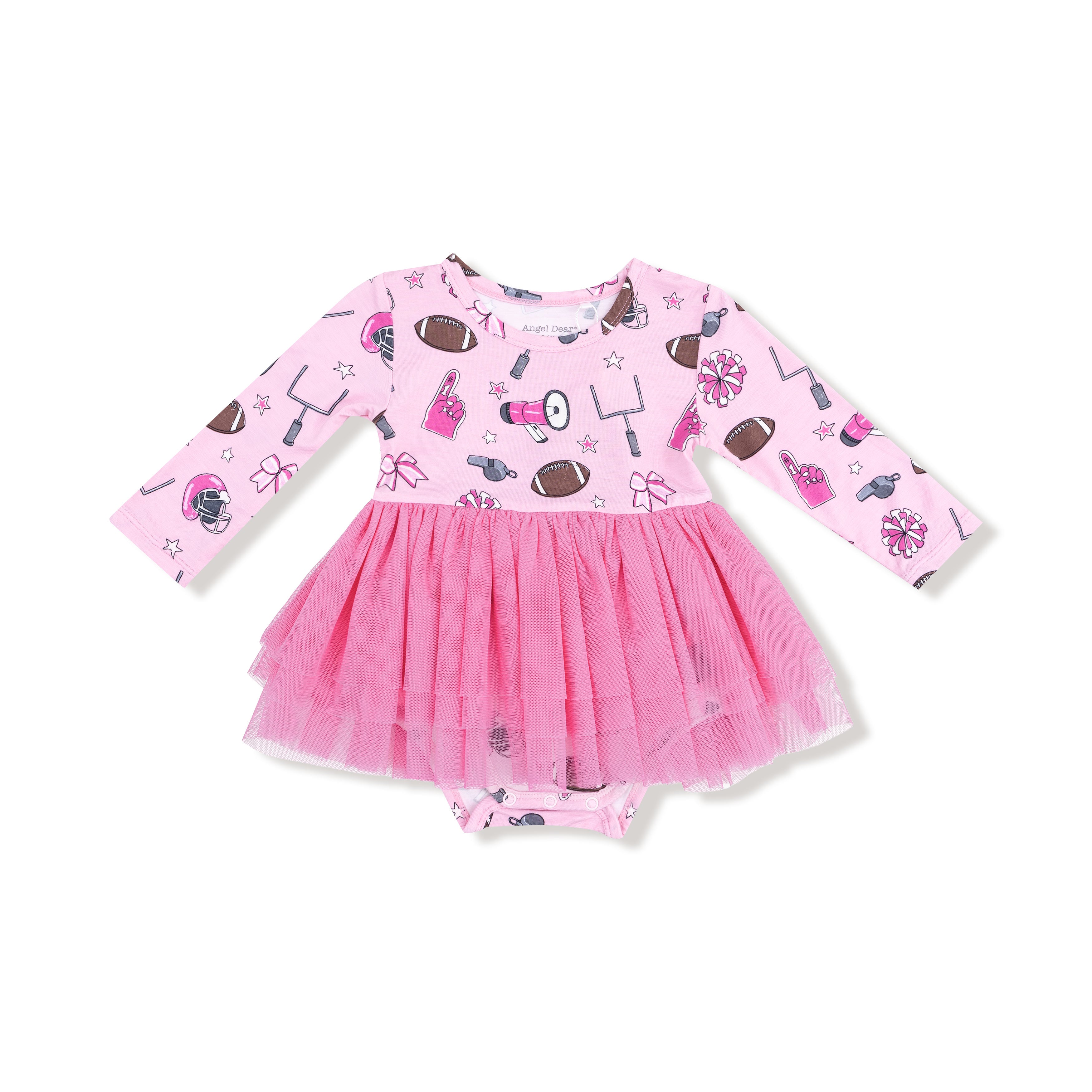 Long Sleeve Tutu Bodysuit in our  Game Day - Pink print from Angel Dear