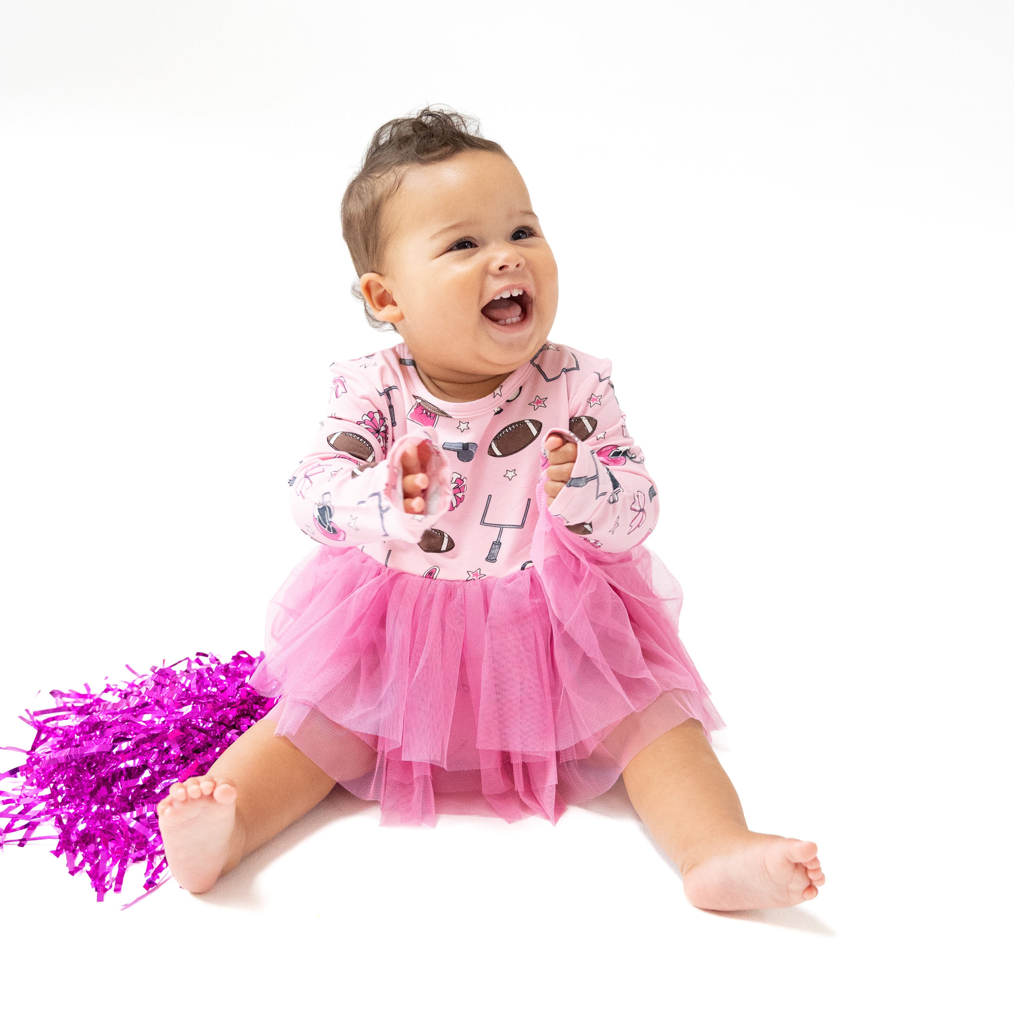 Long Sleeve Tutu Bodysuit in our  Game Day - Pink print from Angel Dear