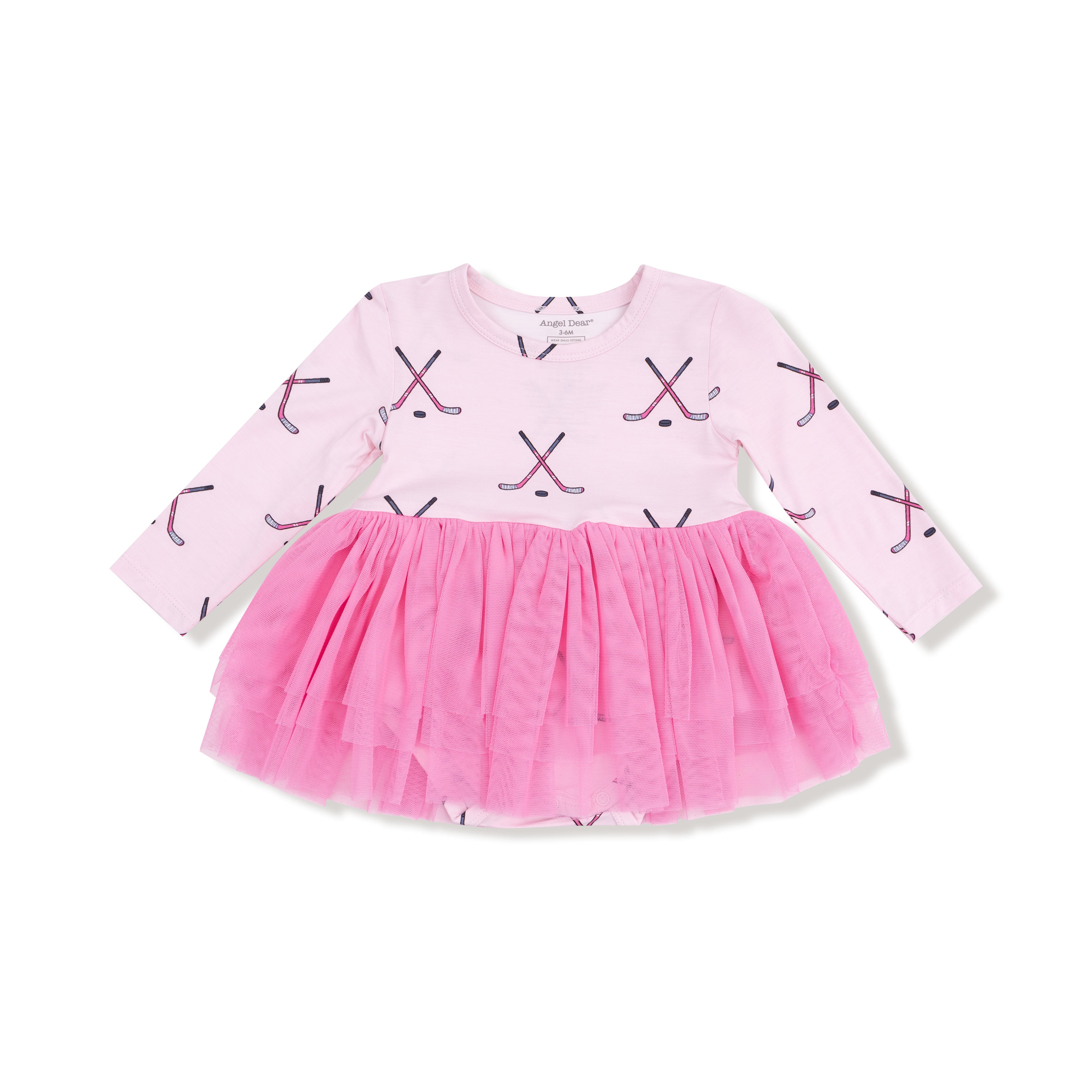 Long Sleeve Tutu Bodysuit in our  Hockey - Pink print from Angel Dear