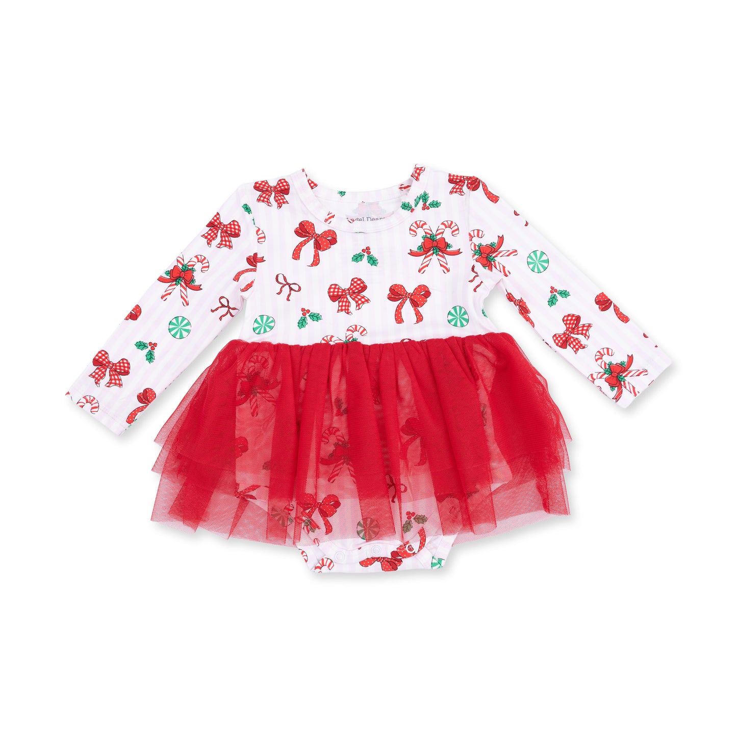 Bows & Candy Canes - Long Sleeve Tutu Bodysuit Dress