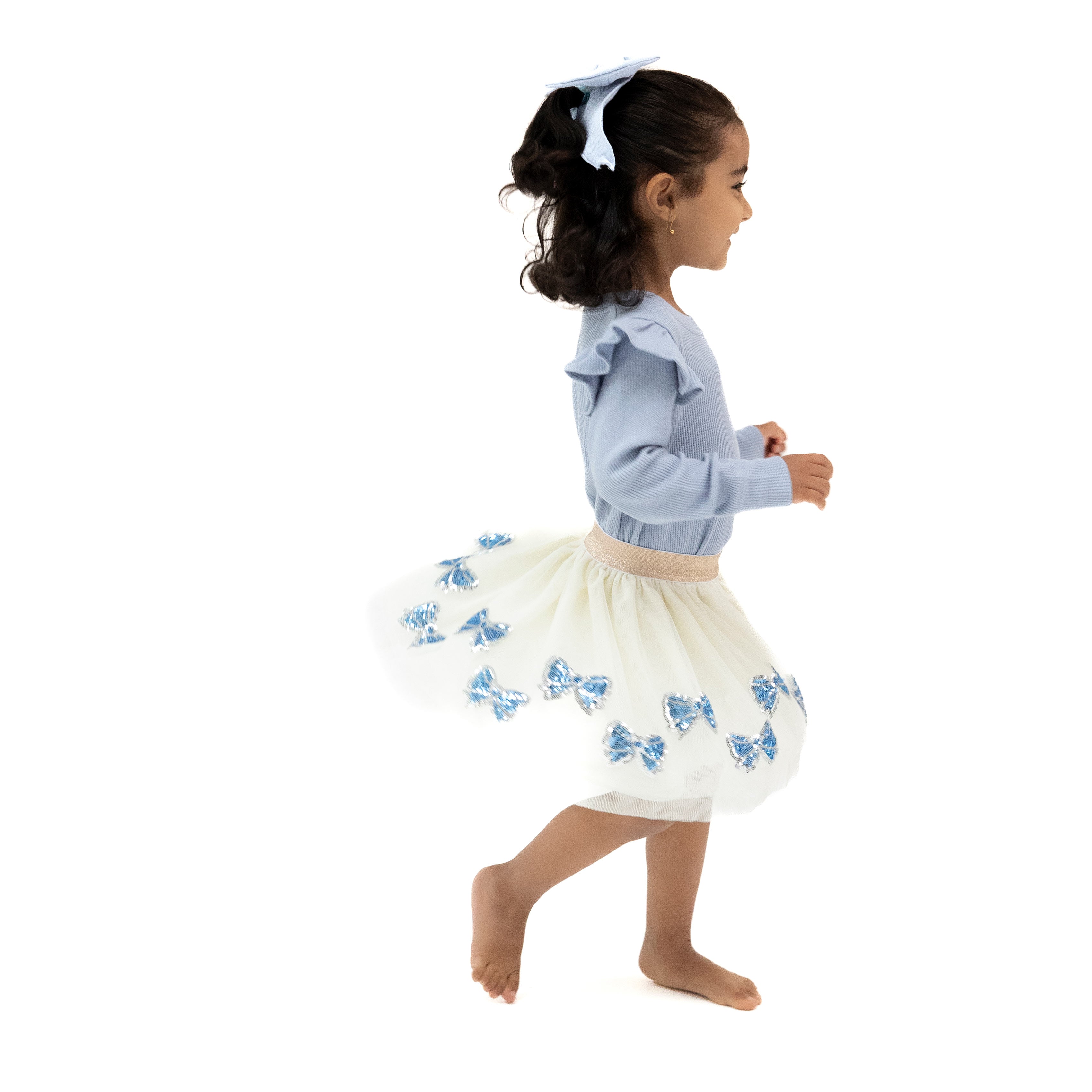 Blue Bow Tutu Skirt in our  Romi Floral print from Angel Dear