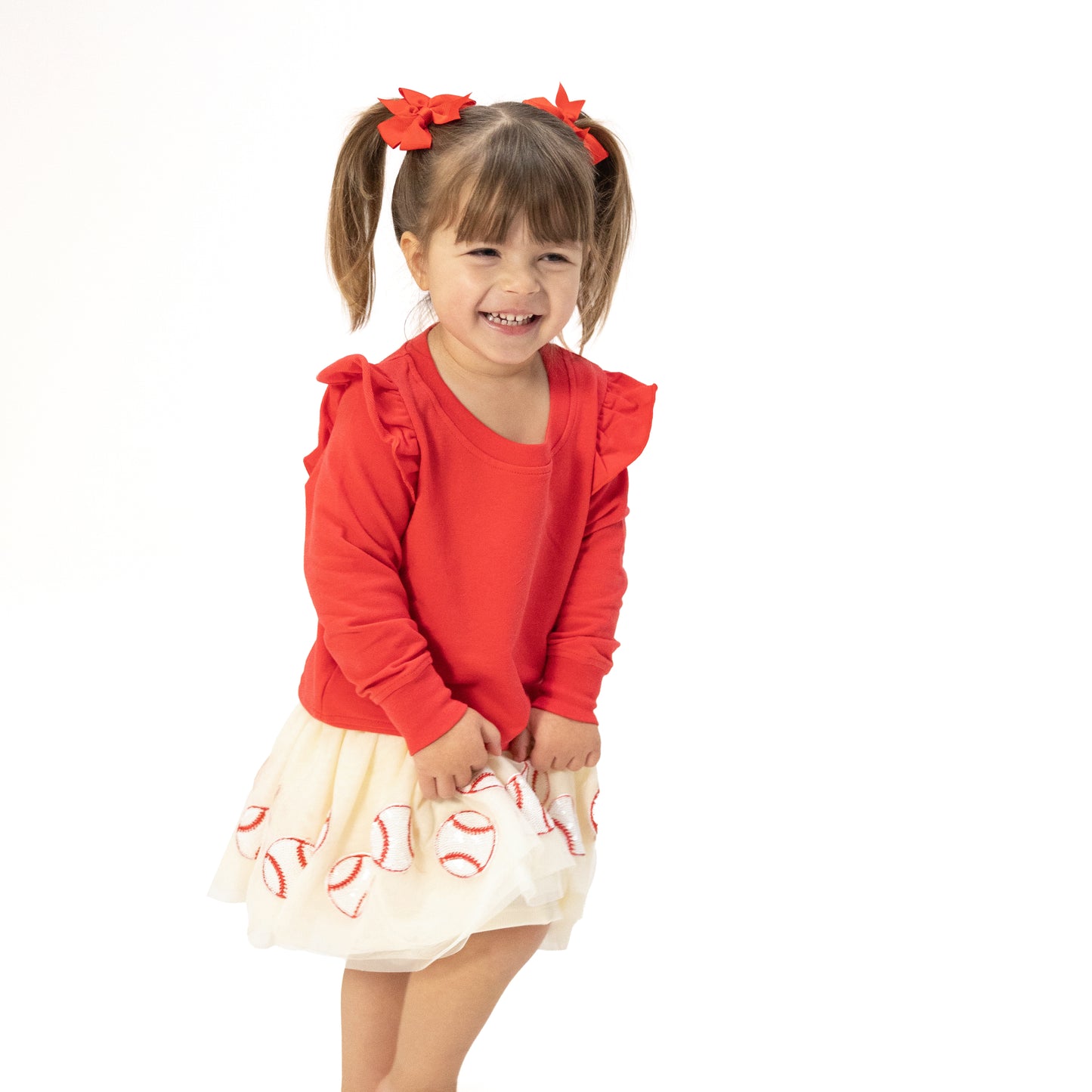 Ruffle Shoulder Sweatshirt - Red French Terry-Angel Dear