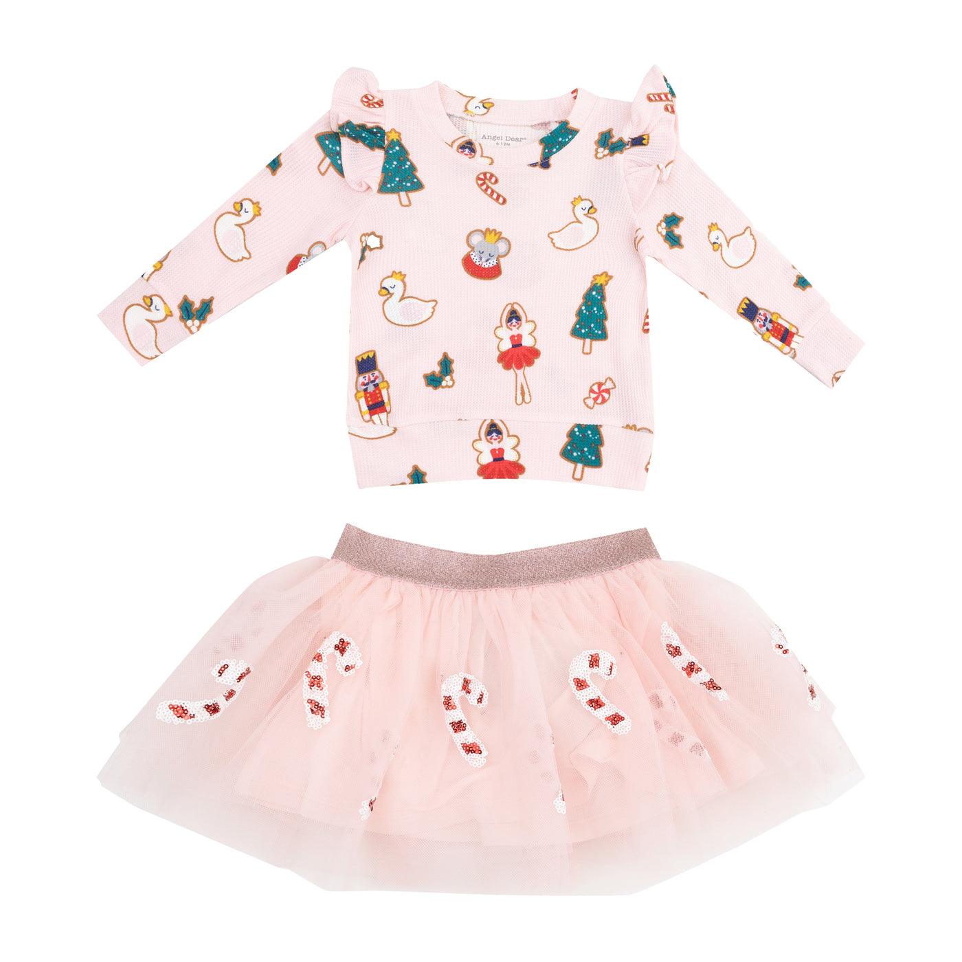 Ruffle Sweatshirt - Sugar Plum Fairy Christmas Cookie  Pink-Christmas-Candy-Canes-Tutu-Skirt-Angel Dear