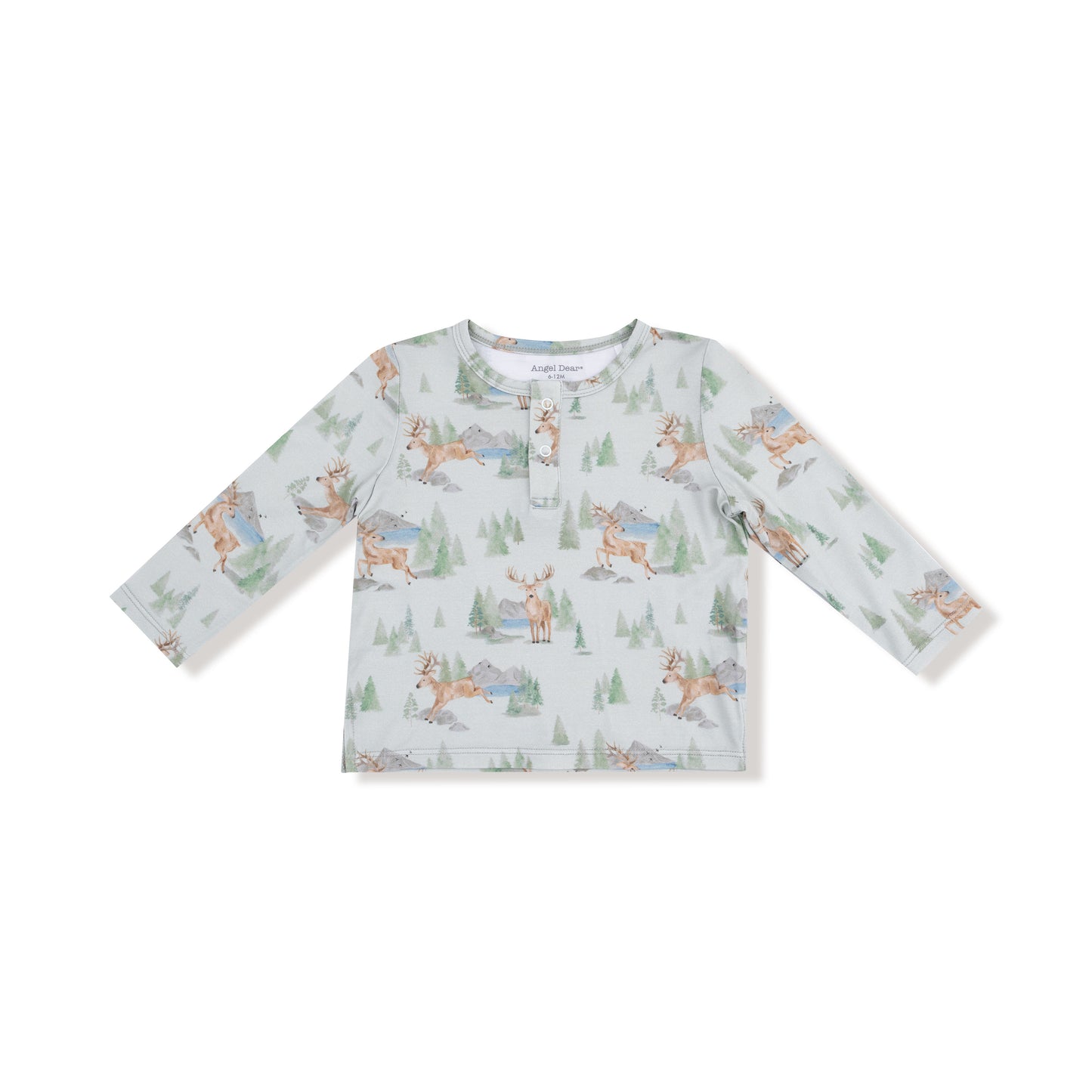 Long Sleeve Henley in our  Buck Deer print from Angel Dear