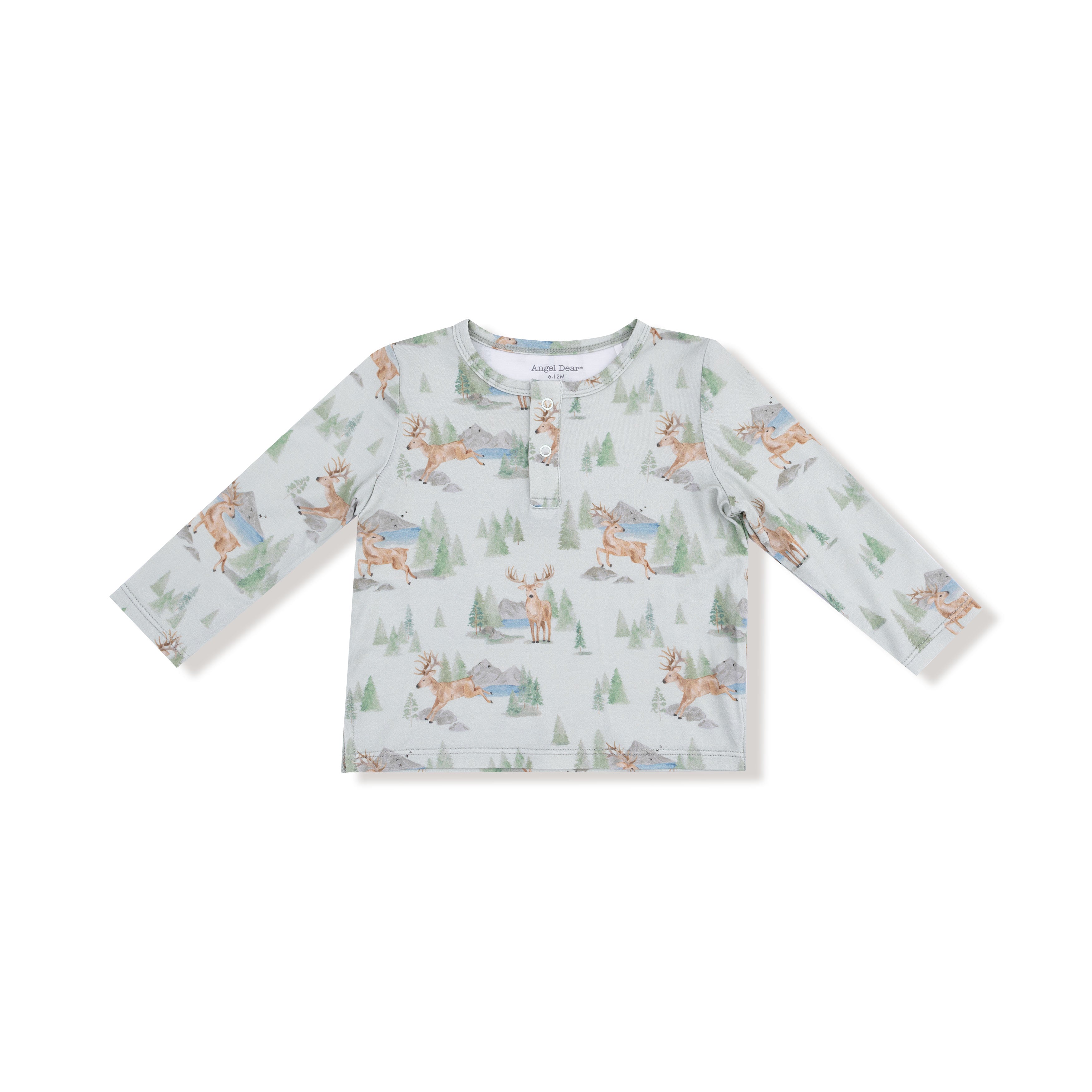 Long Sleeve Henley in our  Buck Deer print from Angel Dear