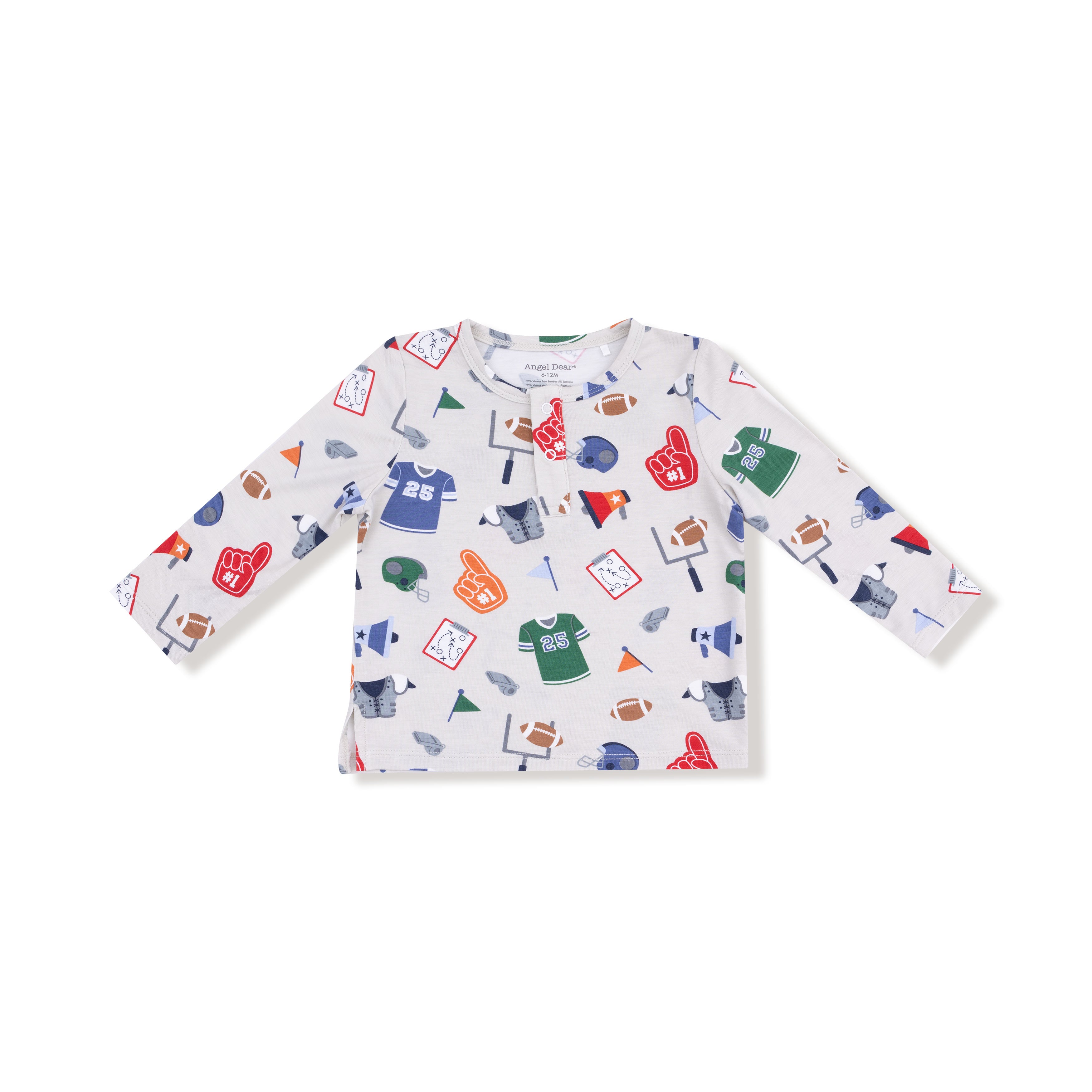 Long Sleeve Henley in our  Game Day - Grey print from Angel Dear