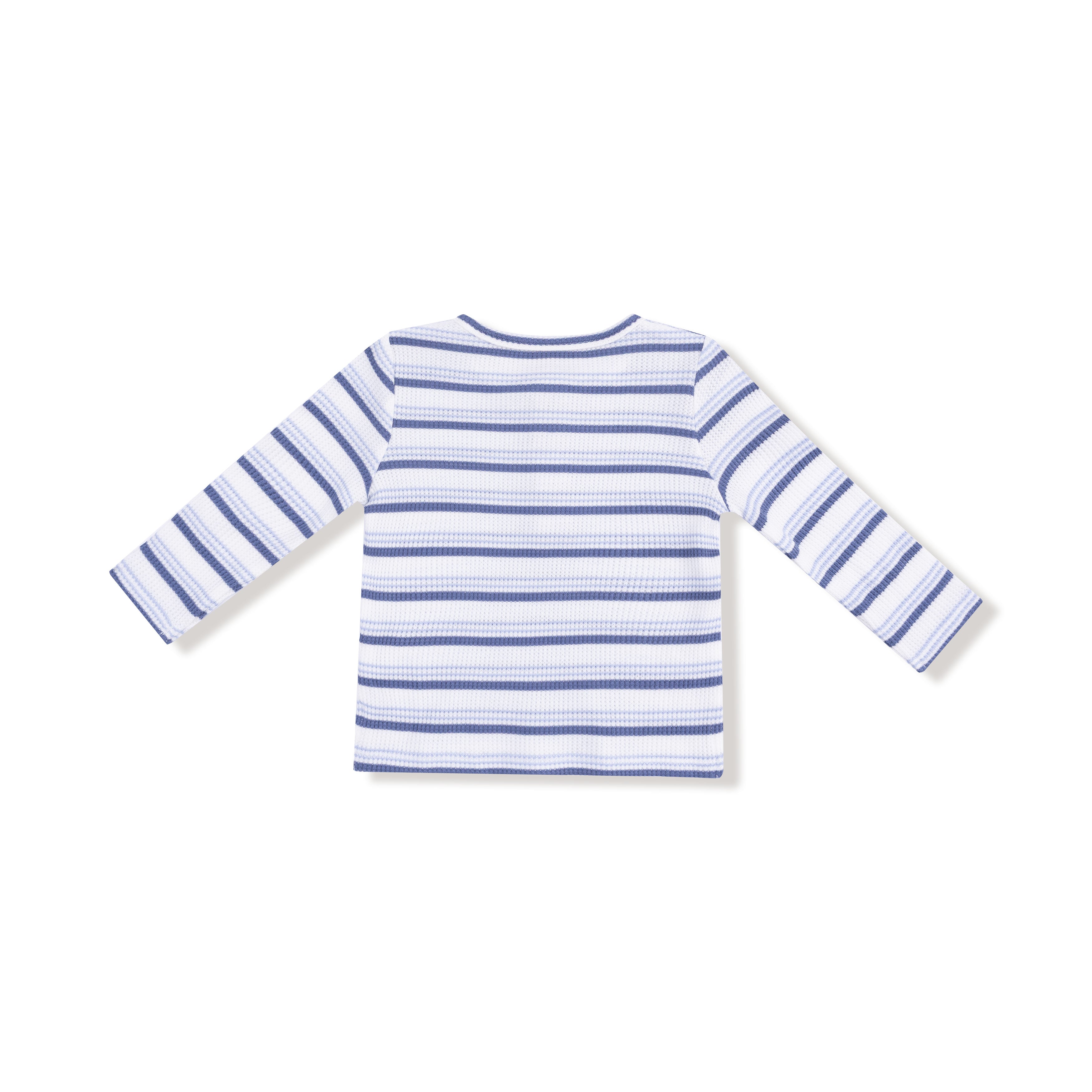 Long Sleeve Henley in our  Vintage Stripe - Blue print from Angel Dear