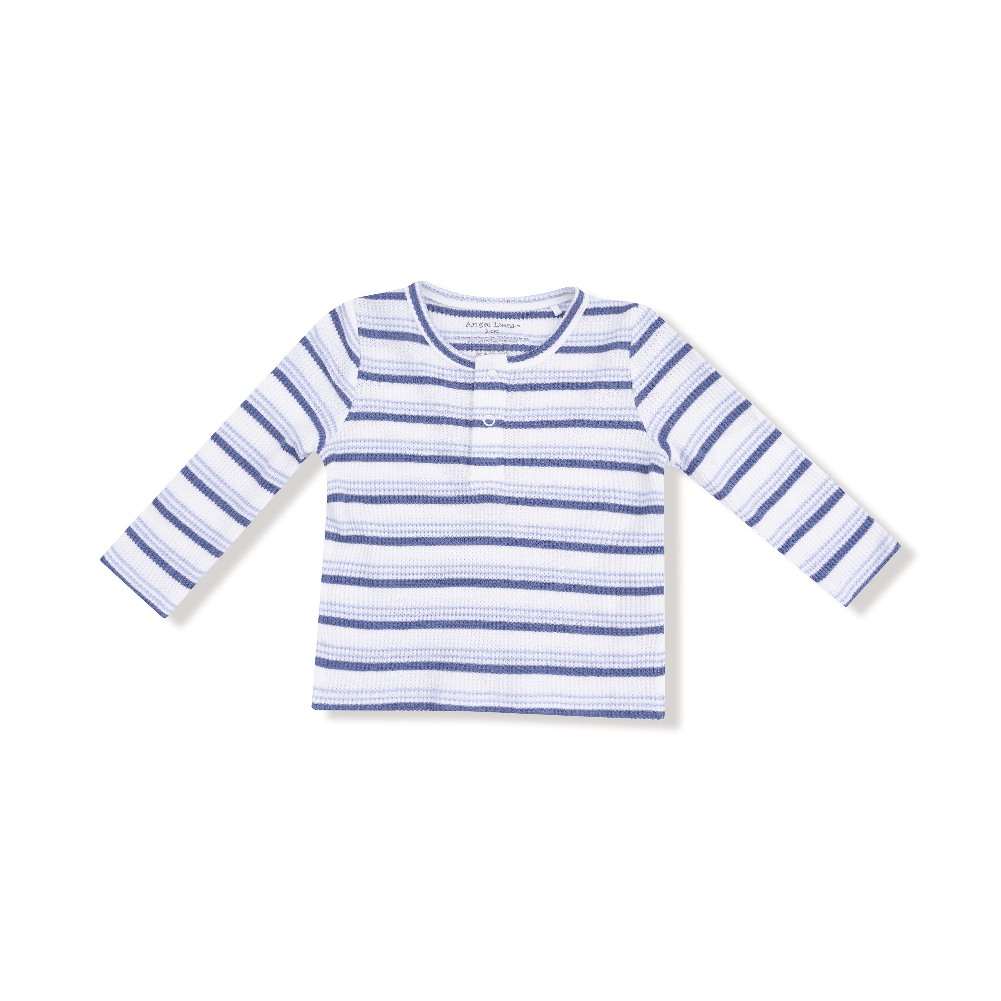 Long Sleeve Henley in our  Vintage Stripe - Blue print from Angel Dear