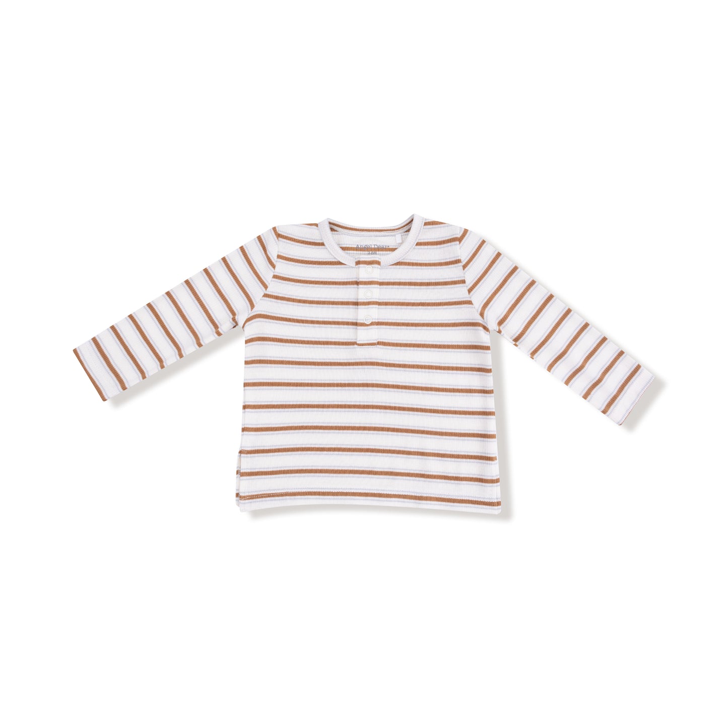 Long Sleeve Henley in our  Vintage Stripe - Brown print from Angel Dear