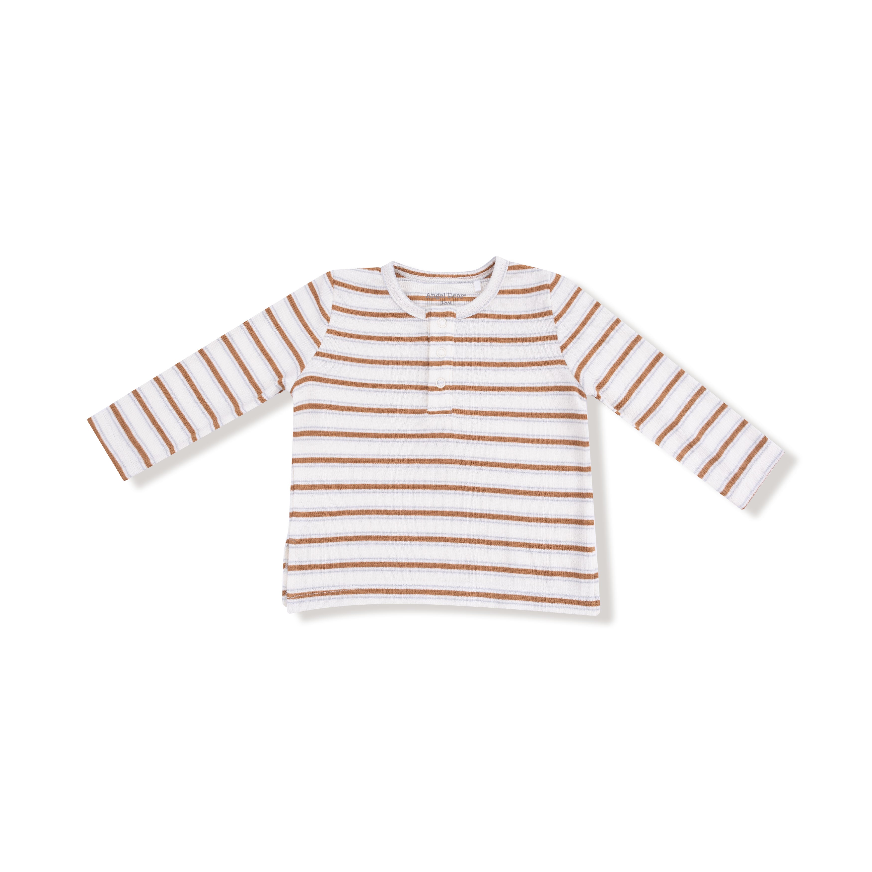 Long Sleeve Henley in our  Vintage Stripe - Brown print from Angel Dear