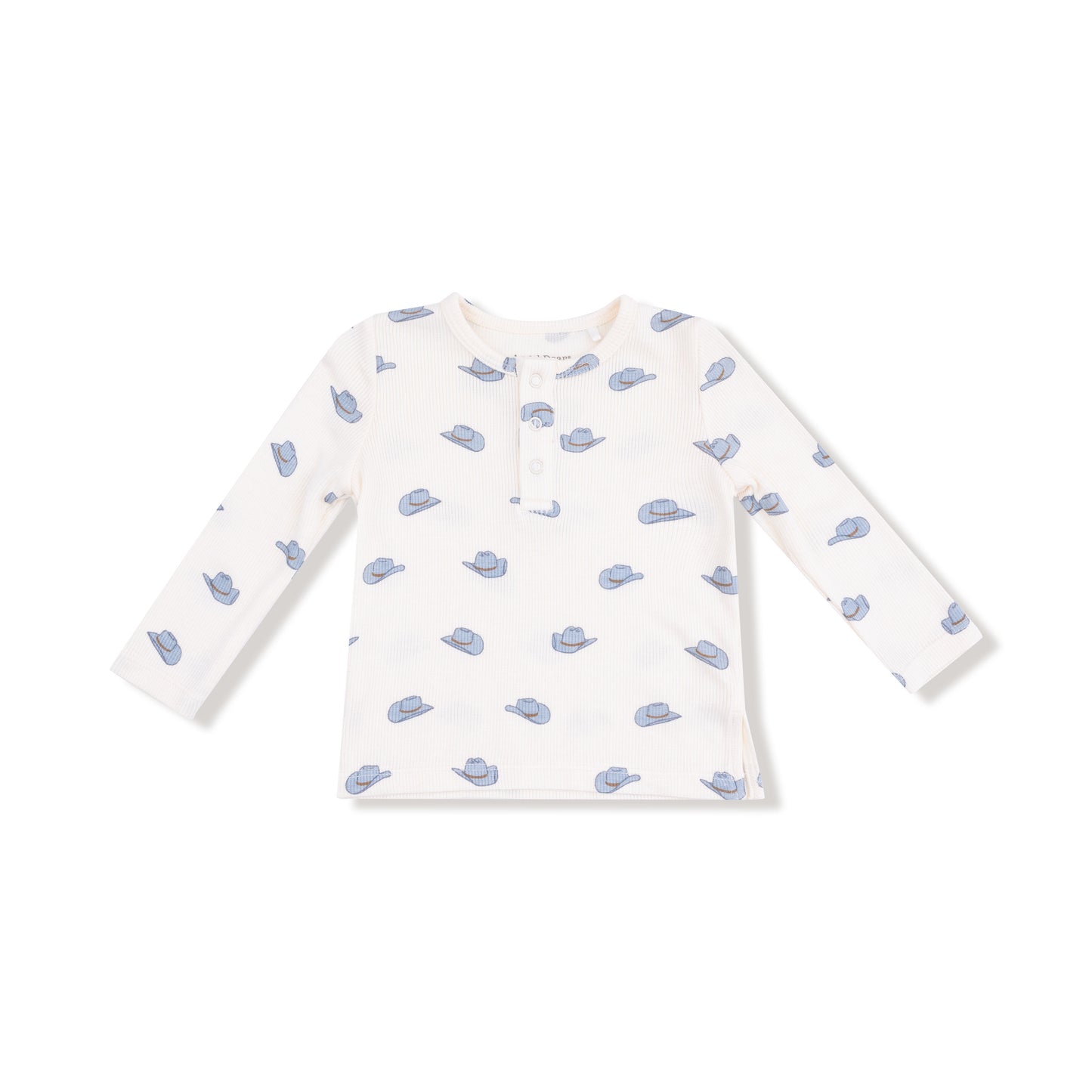 Long Sleeve Henley in our  Petite Cowboy Hats print from Angel Dear