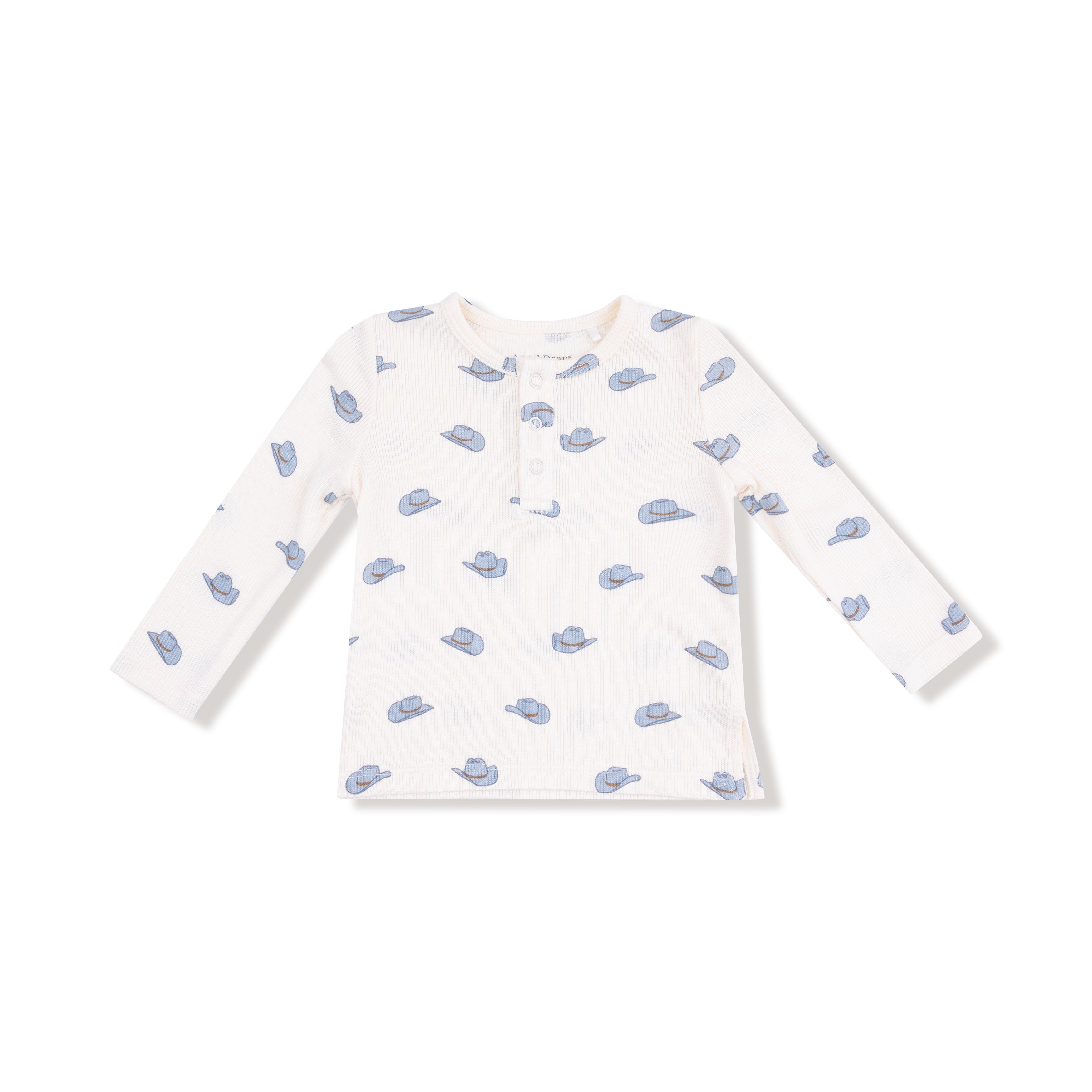 Long Sleeve Henley in our  Petite Cowboy Hats print from Angel Dear