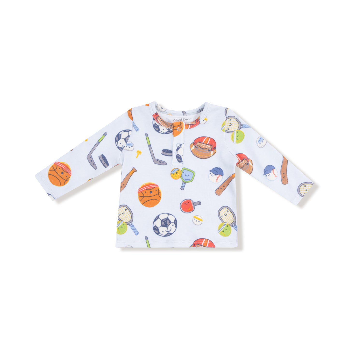 Long Sleeve Henley in our  Sports Ball Friends print from Angel Dear