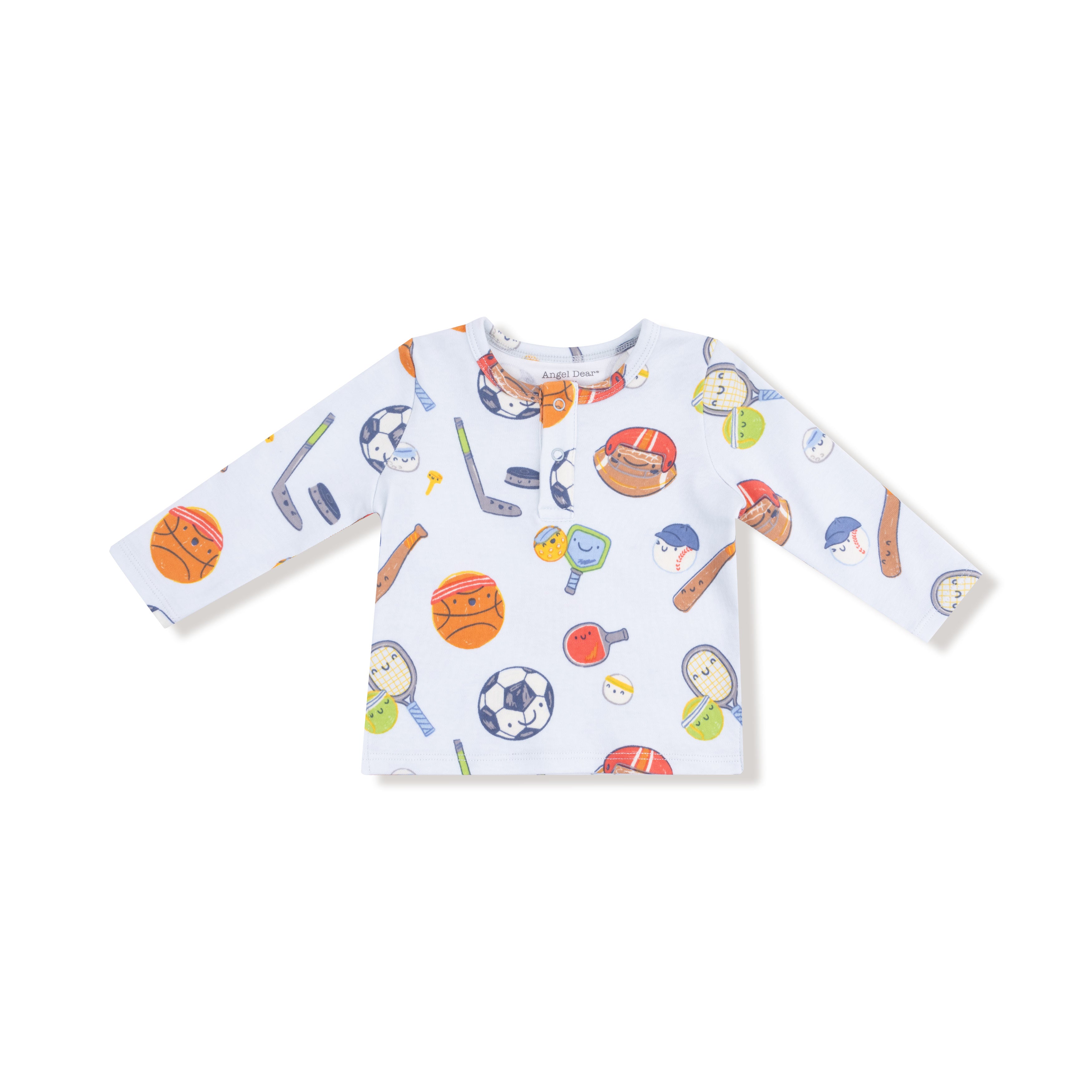 Long Sleeve Henley in our  Sports Ball Friends print from Angel Dear