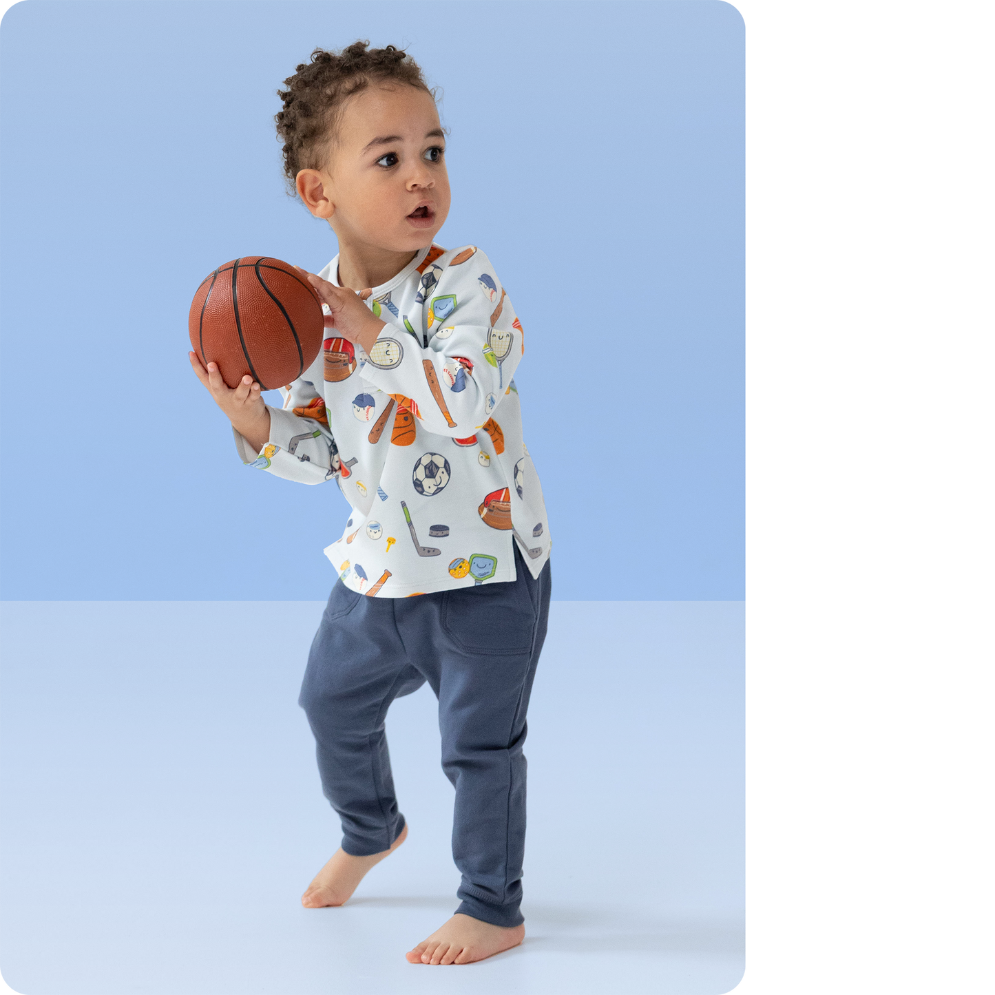 Long Sleeve Henley in our  Sports Ball Friends print from Angel Dear