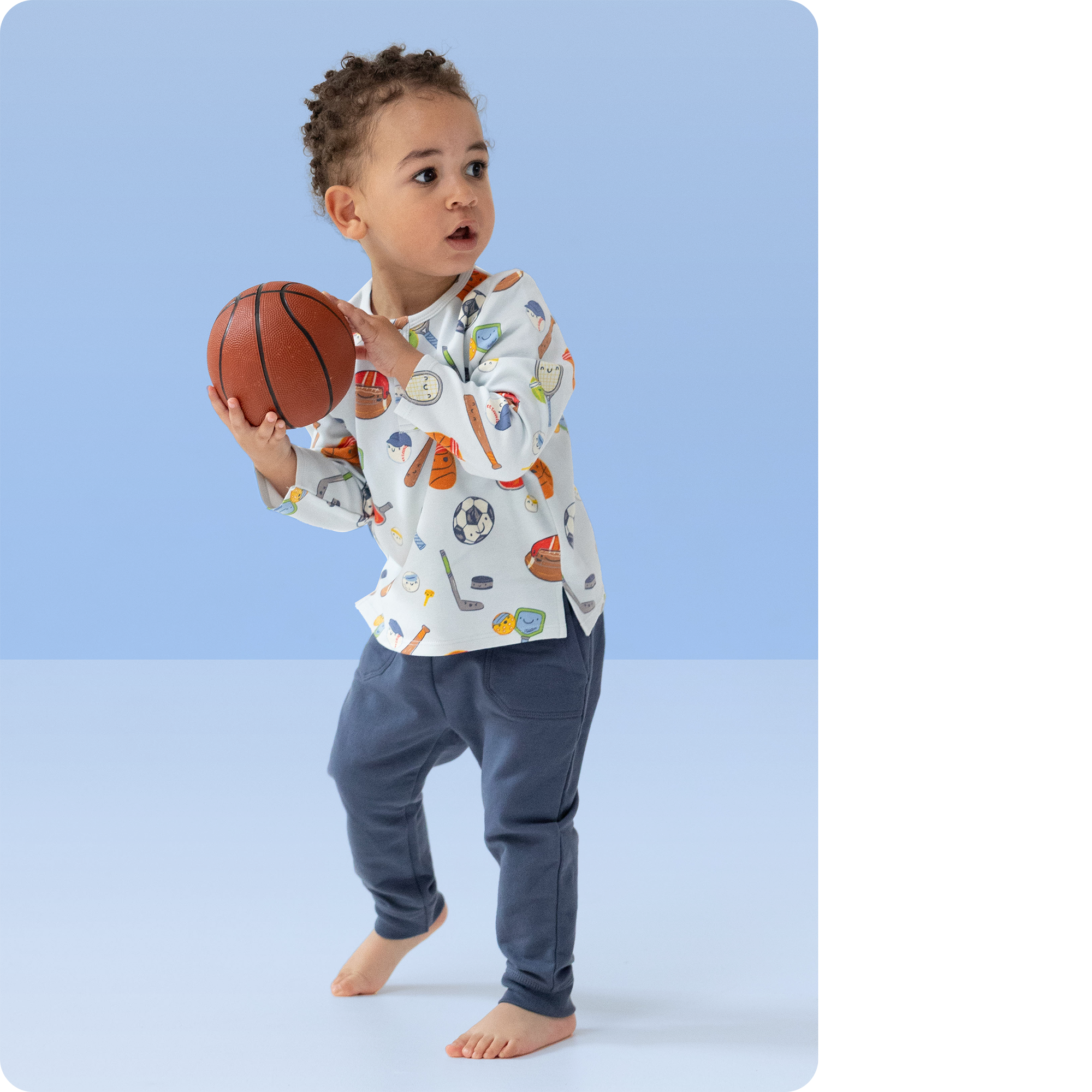 Long Sleeve Henley in our  Sports Ball Friends print from Angel Dear