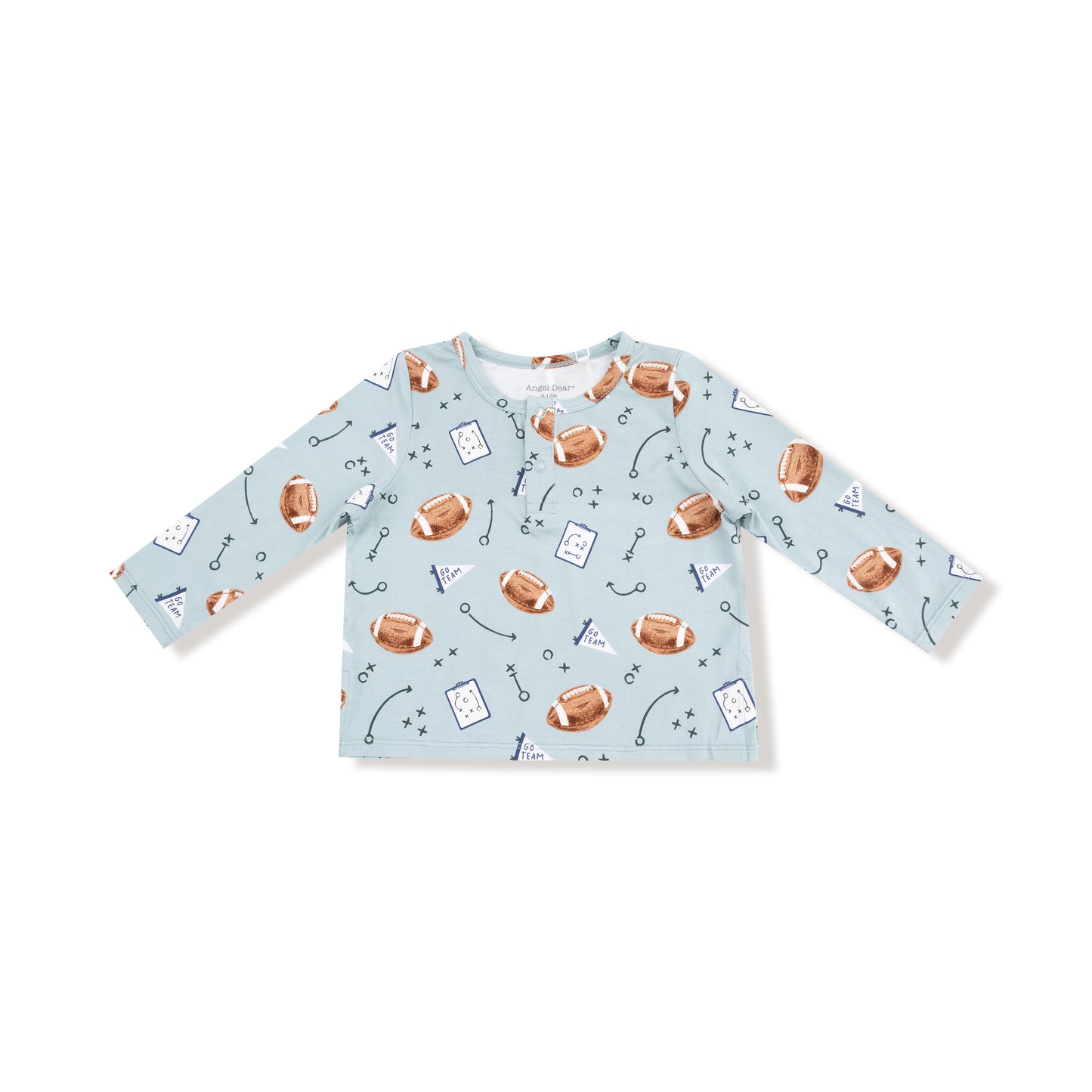 Long Sleeve Henley in our  Touchdown Time - Grey Mist print from Angel Dear