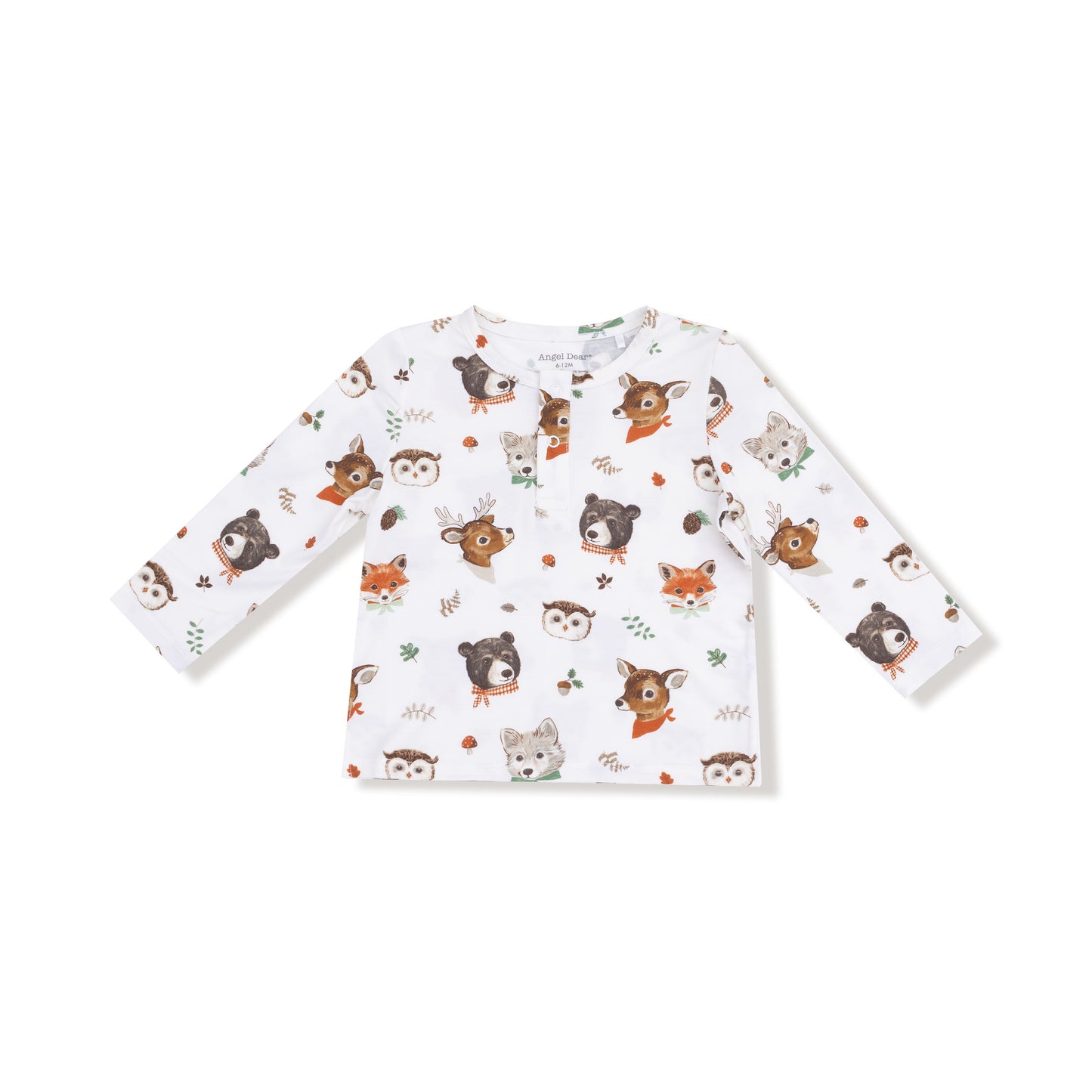 Long Sleeve Henley in our  Woodland Animal Faces print from Angel Dear
