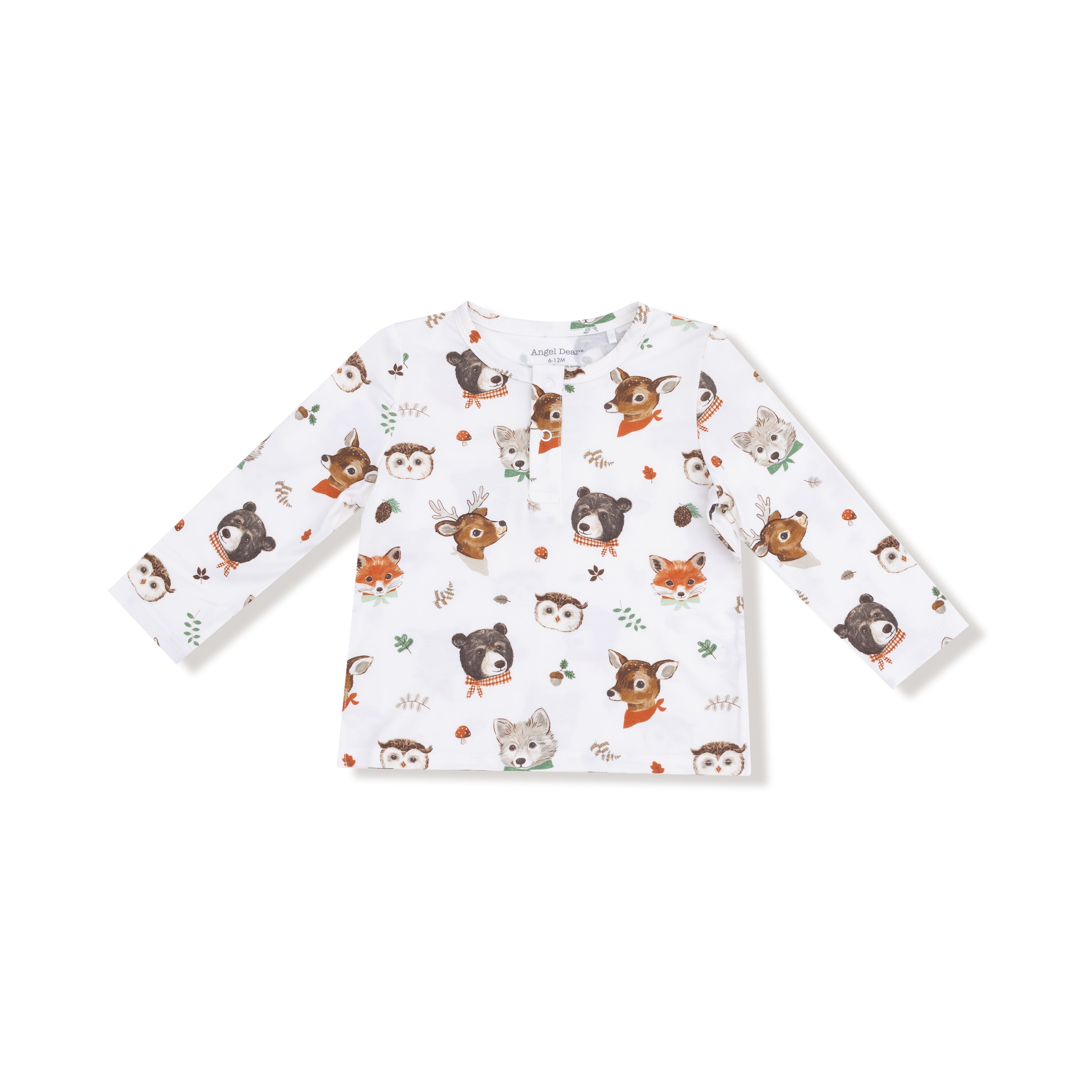 Long Sleeve Henley in our  Woodland Animal Faces print from Angel Dear