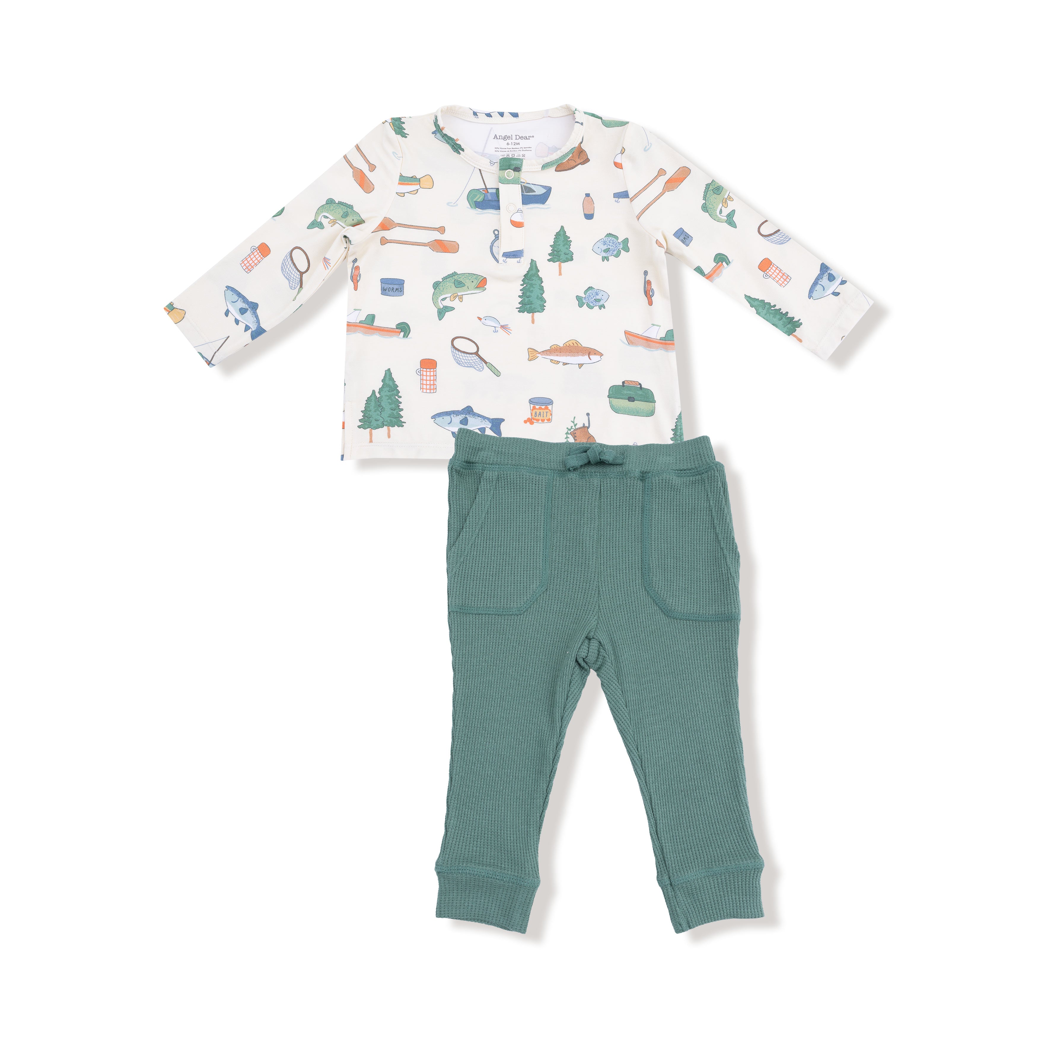 Long Sleeve Henley Top and Waffle Jogger in our  Fishing Things print from Angel Dear