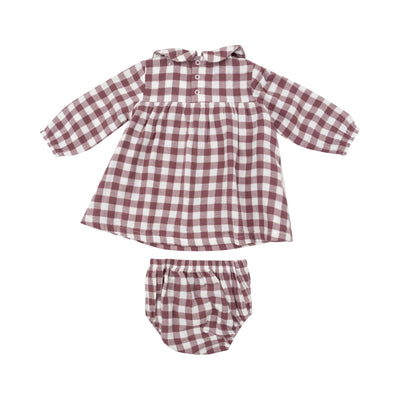 Peter Pan Collar Dress And Rib Legging - Gingham Plum-Angel Dear