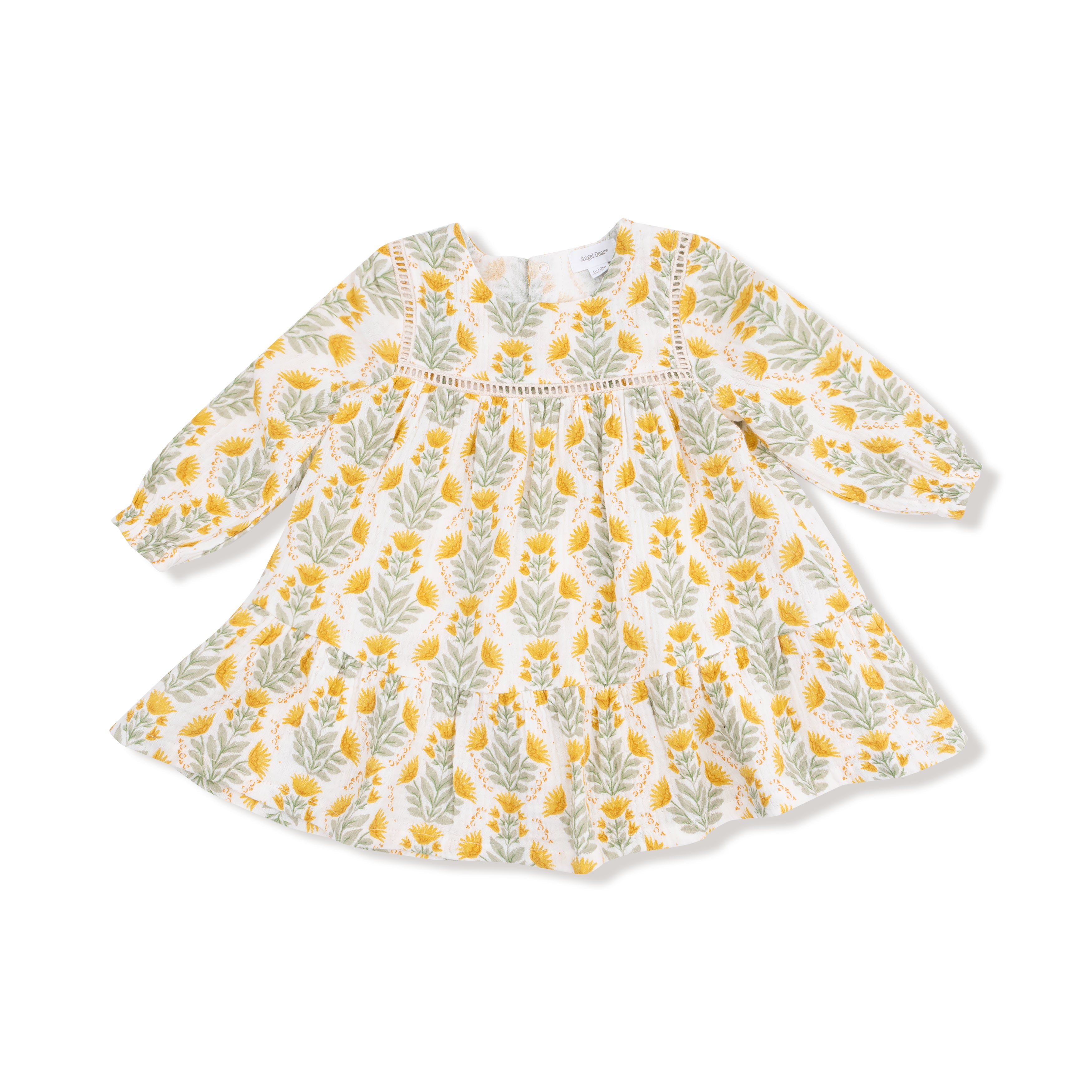 Ladder Trim Dress and Ribbed Leggings in our  Winter Dandelions print from Angel Dear