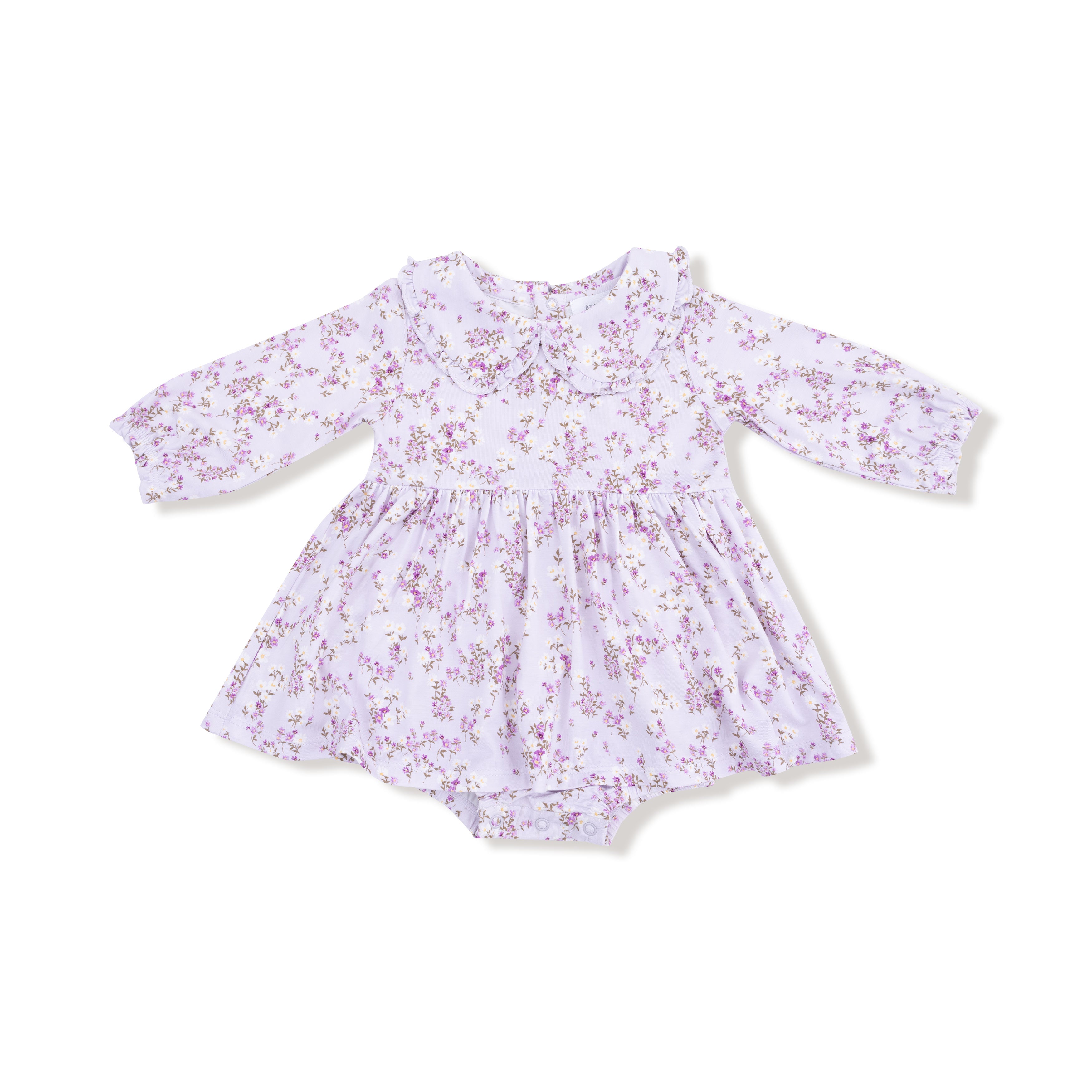 Long Sleeve Peter Pan Ruffle Collar Bubble with Skirt in our  Sweet Dream Florals print from Angel Dear
