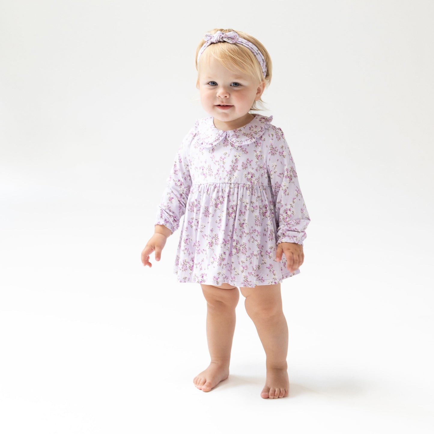 Long Sleeve Peter Pan Ruffle Collar Bubble with Skirt in our  Sweet Dream Florals print from Angel Dear