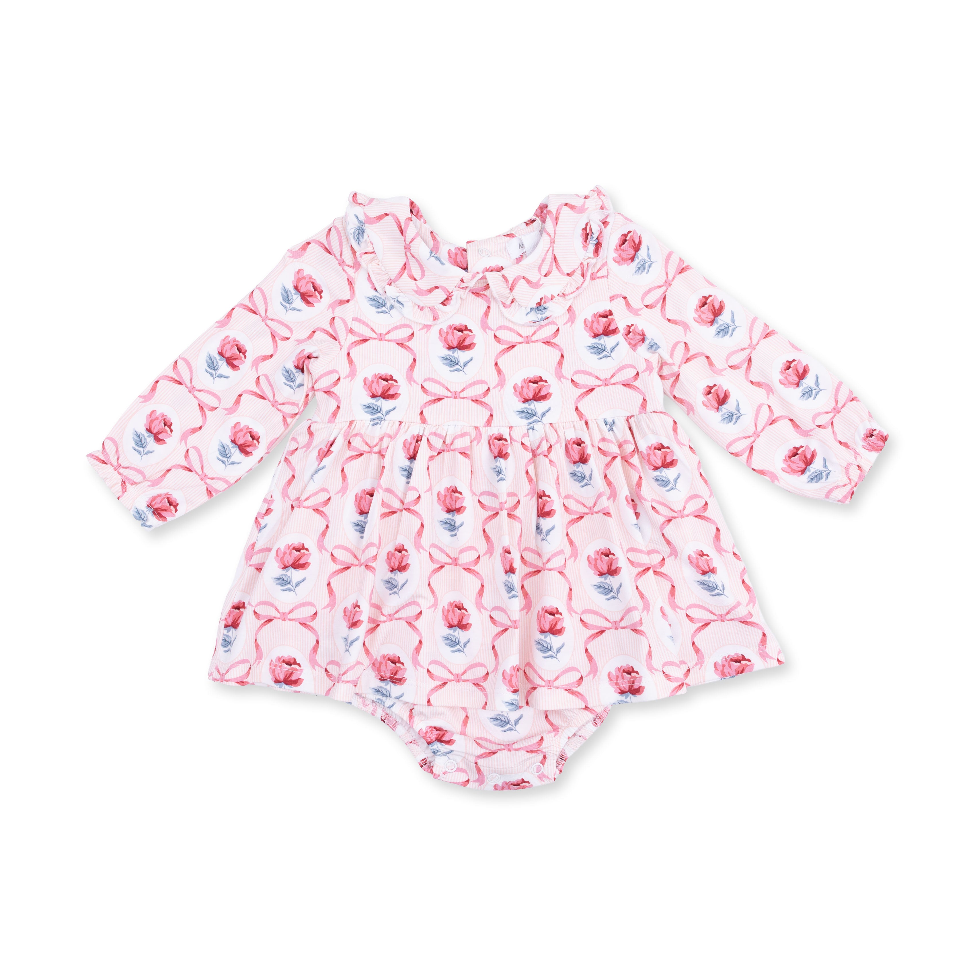 Leslie Rose - Long Sleeve Peter Pan Ruffle Collar Bubble with Skirt