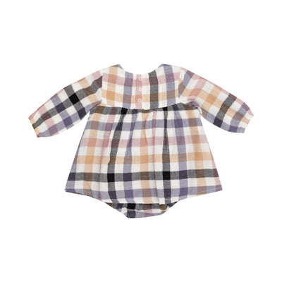 L/S Smocked Ruffle Bubble W/ Skirt - Harvest Plaid-Angel Dear