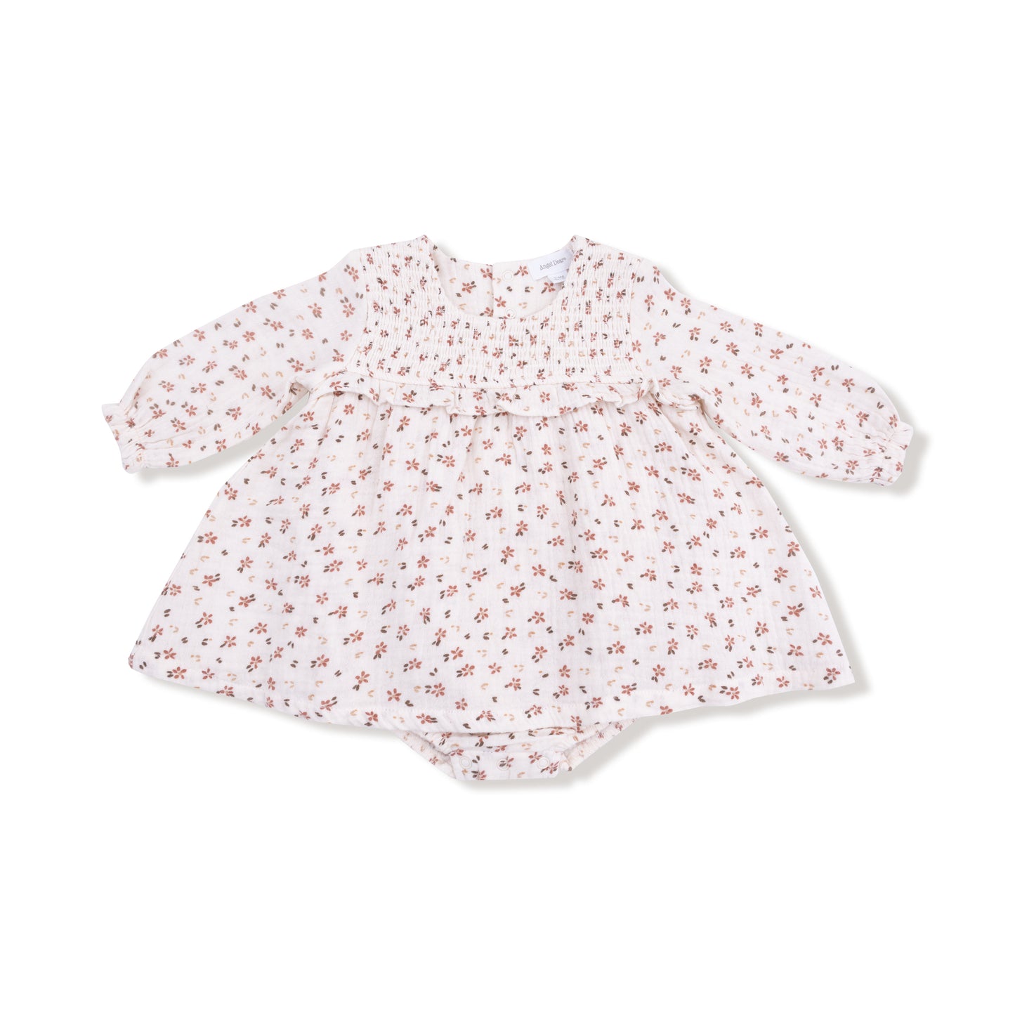 Long Sleeve Smocked Ruffle Bubble with Skirt in our  Carrie Floral print from Angel Dear