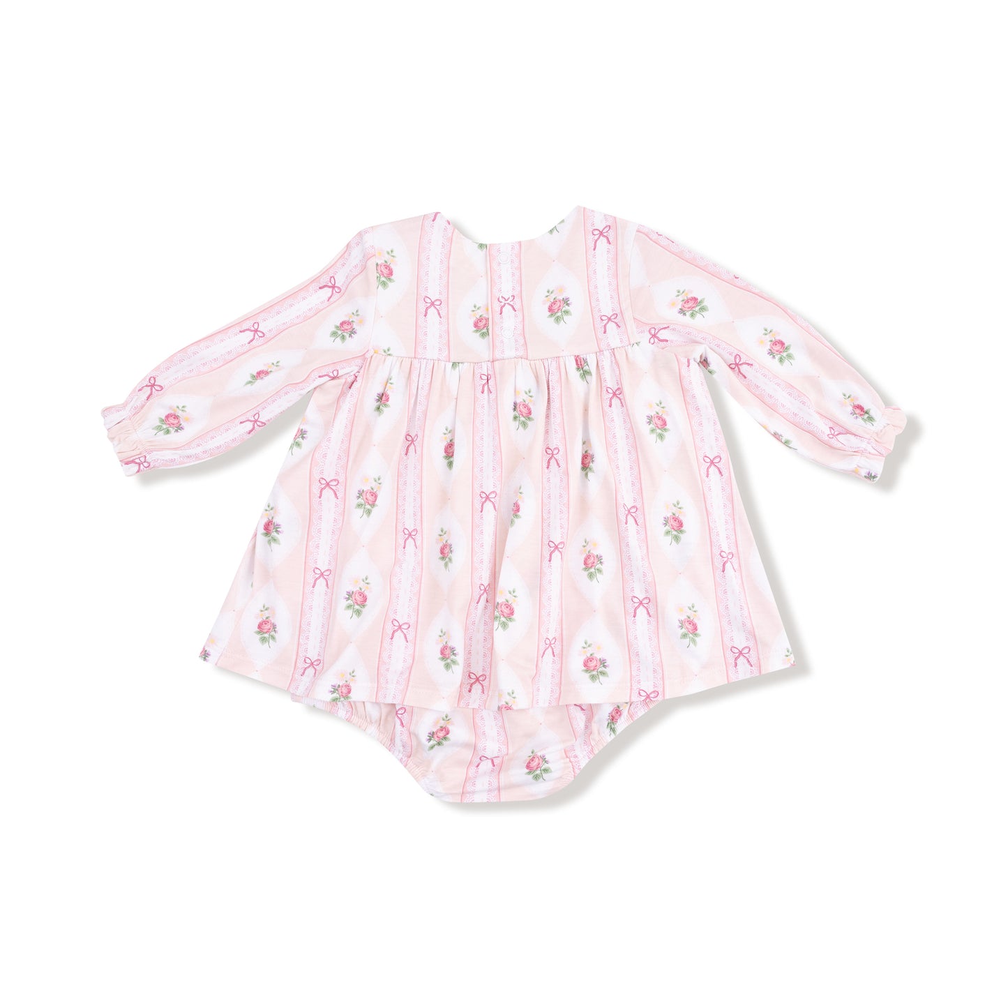 Long Sleeve Smocked Ruffle Bubble with Skirt in our  Ogee Lace Floral print from Angel Dear