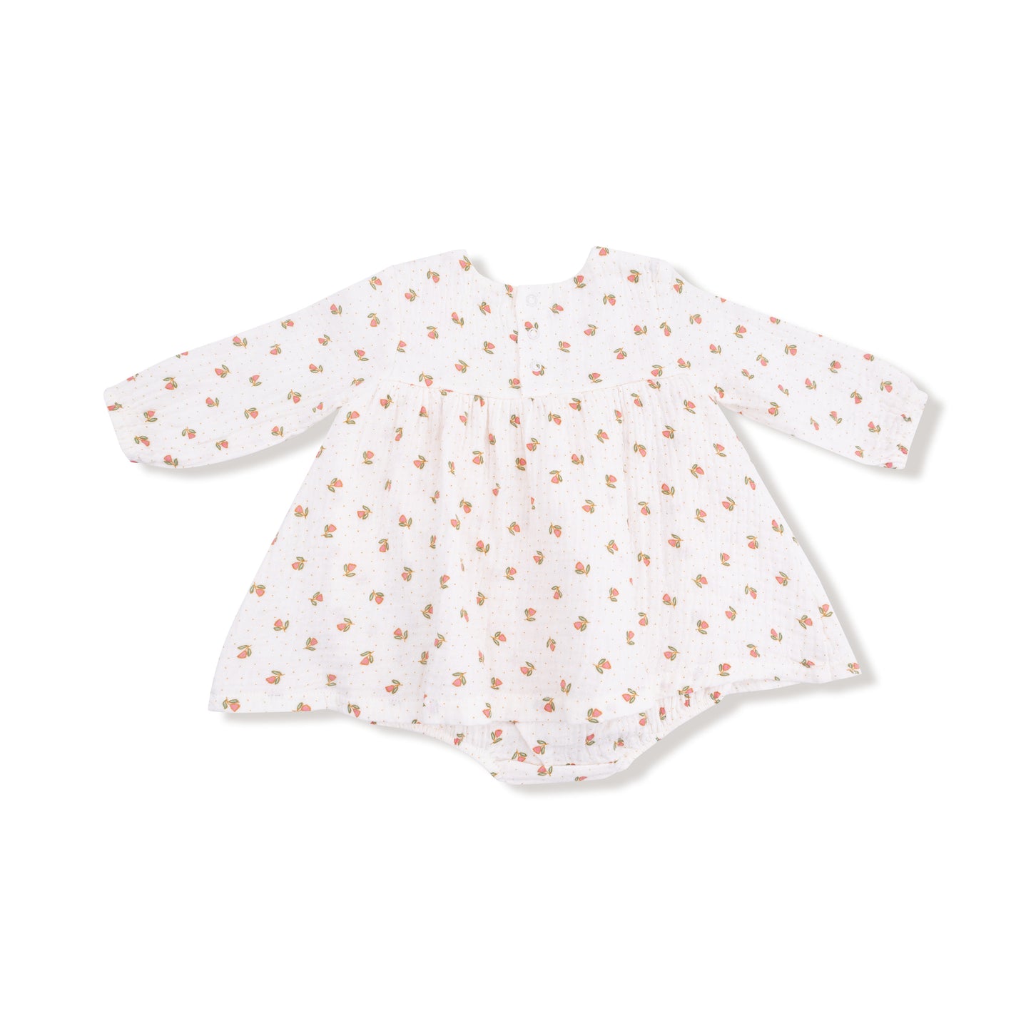 Long Sleeve Smocked Ruffle Bubble with Skirt in our  Petite Pointe Fleur print from Angel Dear