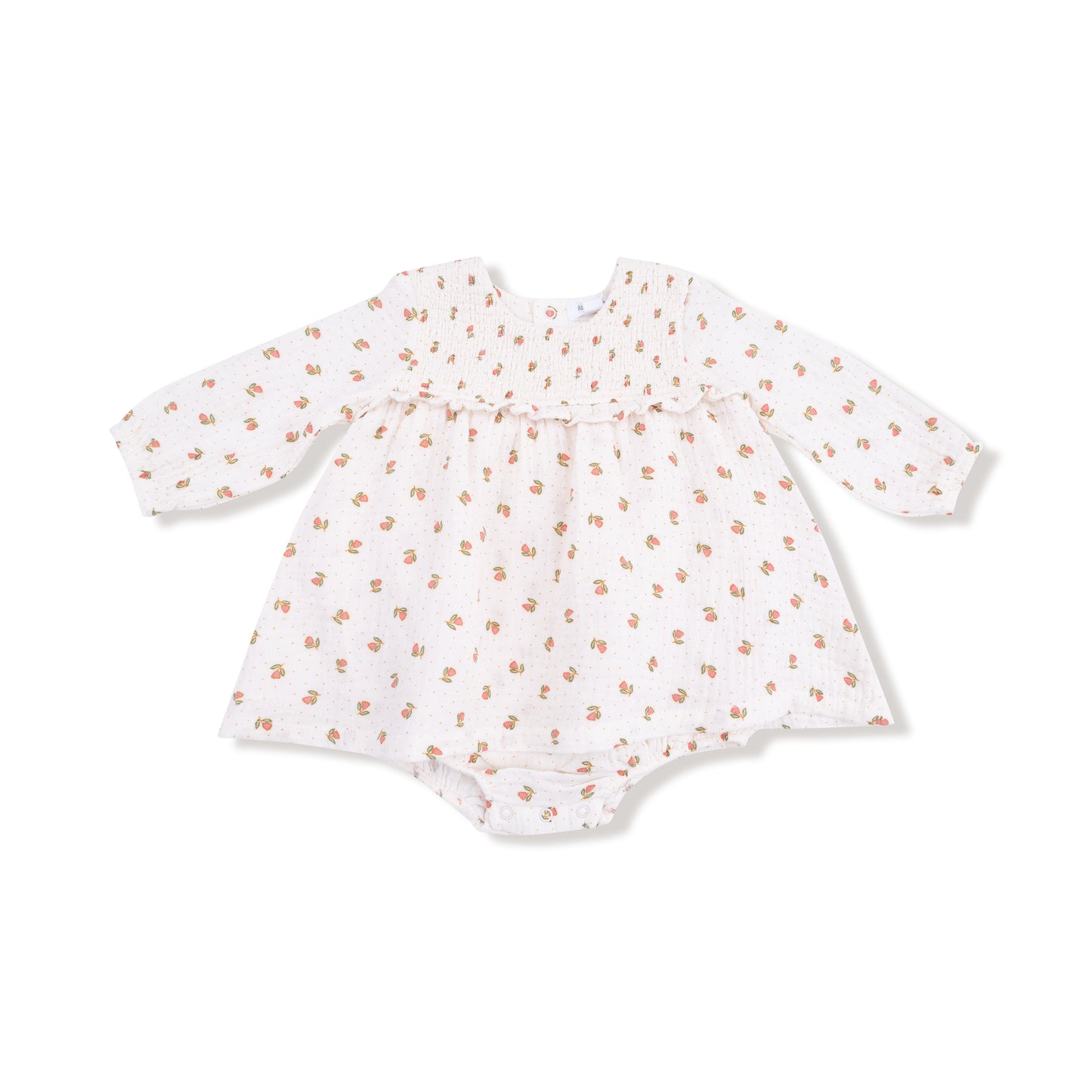 Long Sleeve Smocked Ruffle Bubble with Skirt in our  Petite Pointe Fleur print from Angel Dear