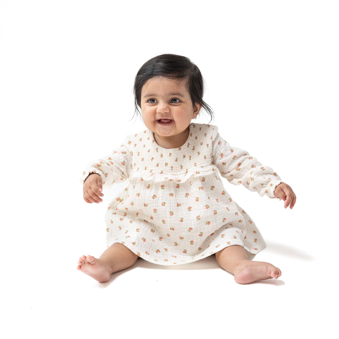 Long Sleeve Smocked Ruffle Bubble with Skirt in our  Petite Pointe Fleur print from Angel Dear