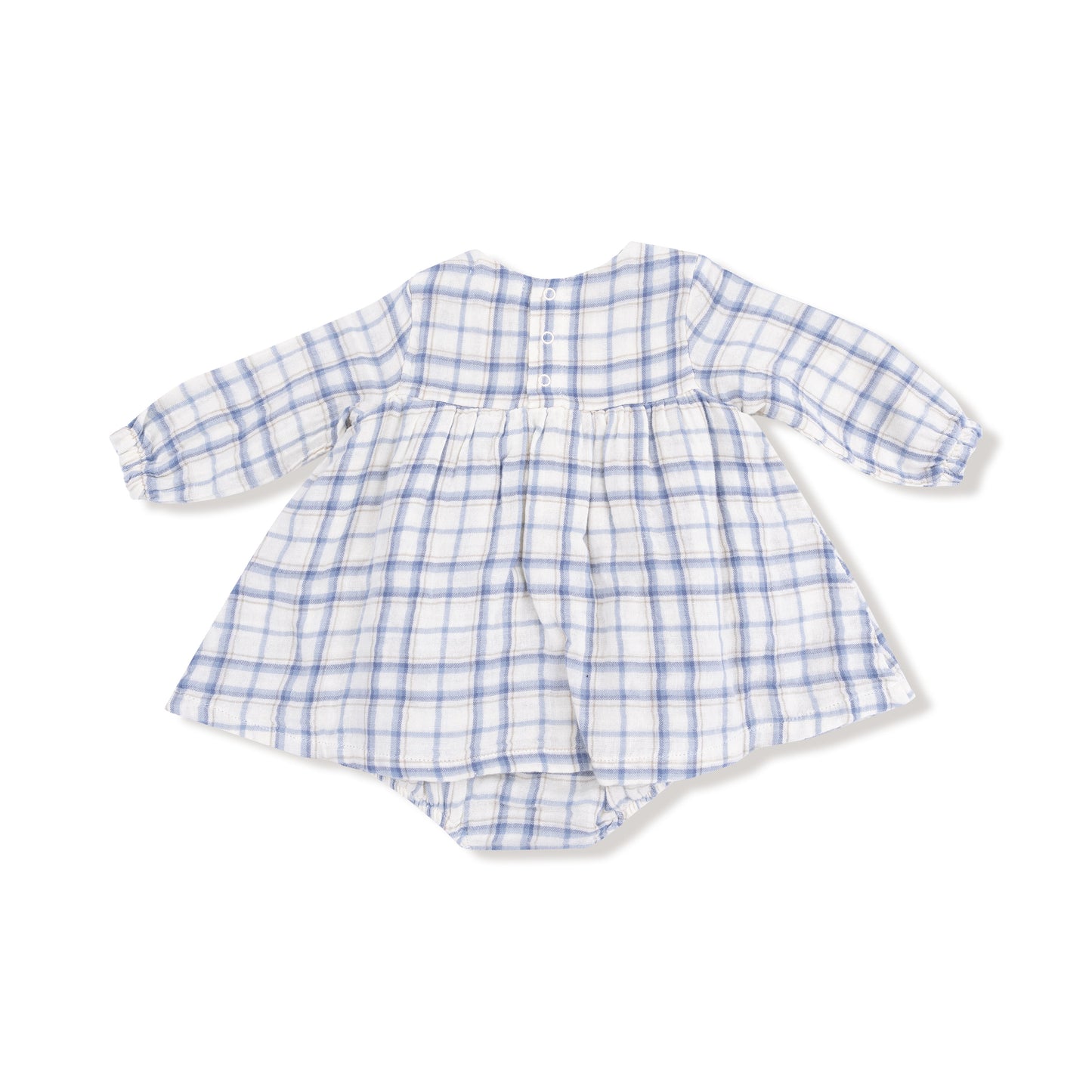 Long Sleeve Smocked Ruffle Bubble with Skirt in our  Blue Plaid print from Angel Dear