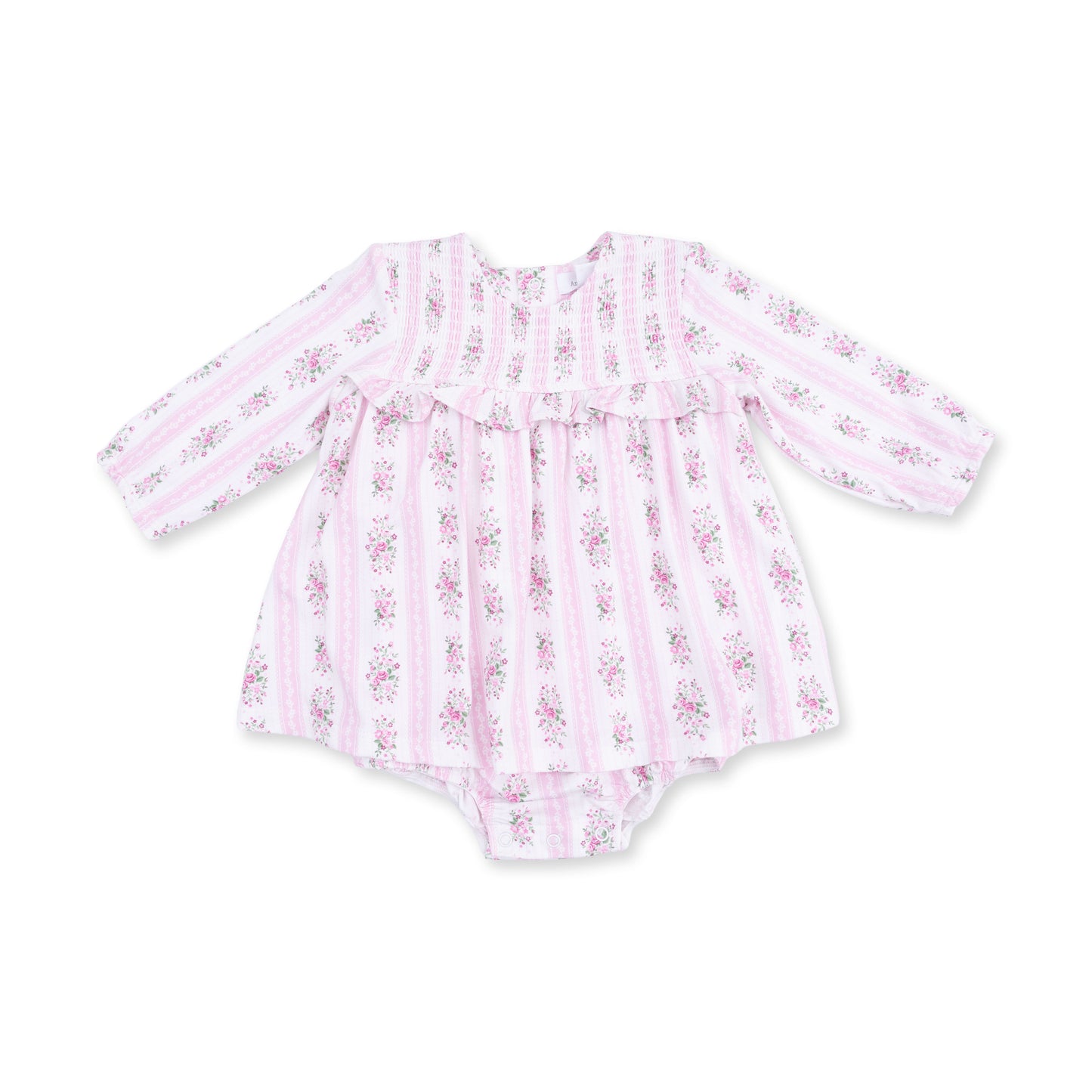 Bella Rose Stripe - Long Sleeve Smocked Ruffle Bubble with Skirt