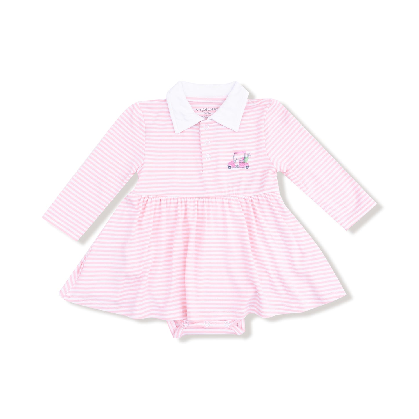 Long Sleeve Polo Bodysuit Dress in our  Baby Golf Carts - Pink print from Angel Dear