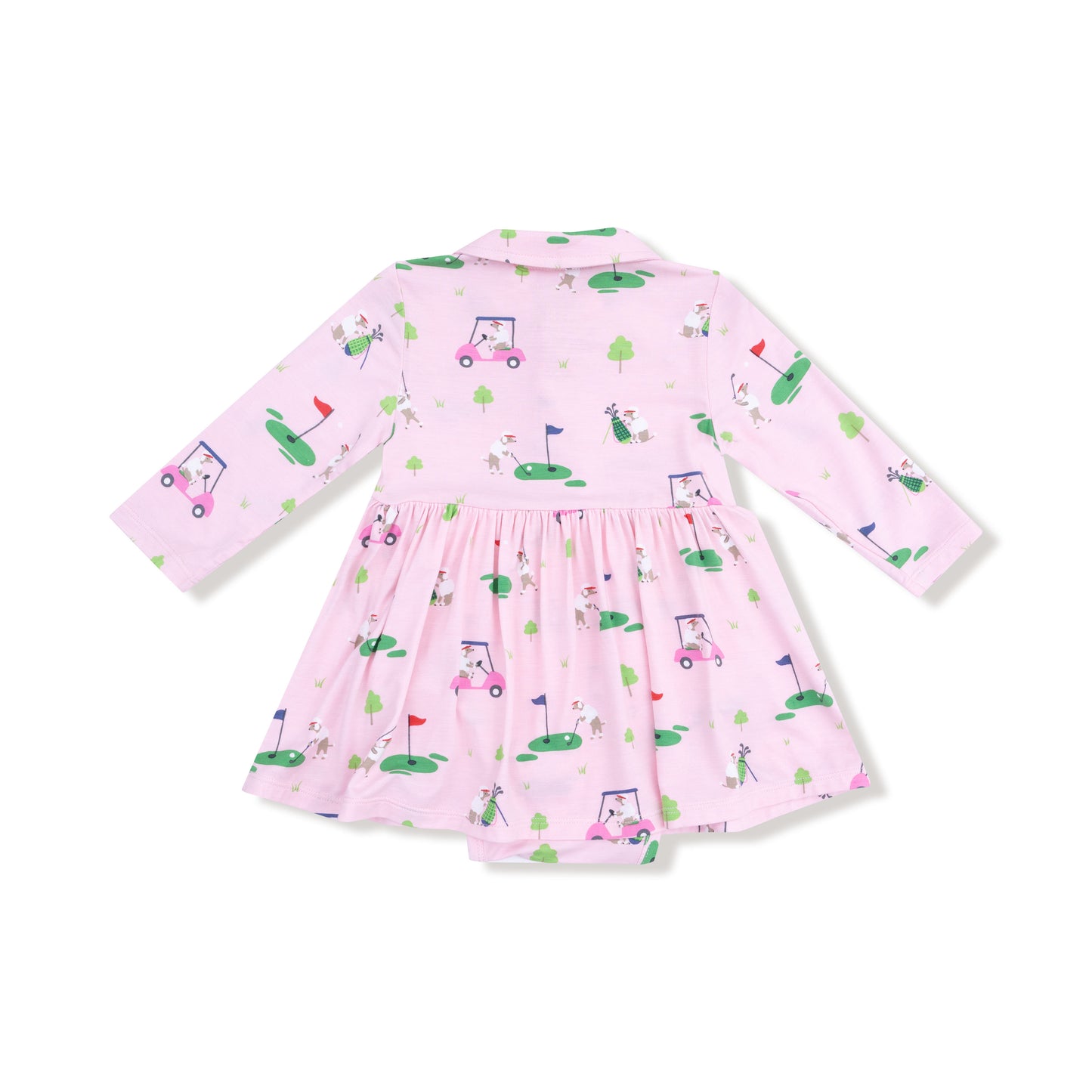 Long Sleeve Polo Bodysuit Dress in our  Dog Gone Golf - Pink print from Angel Dear