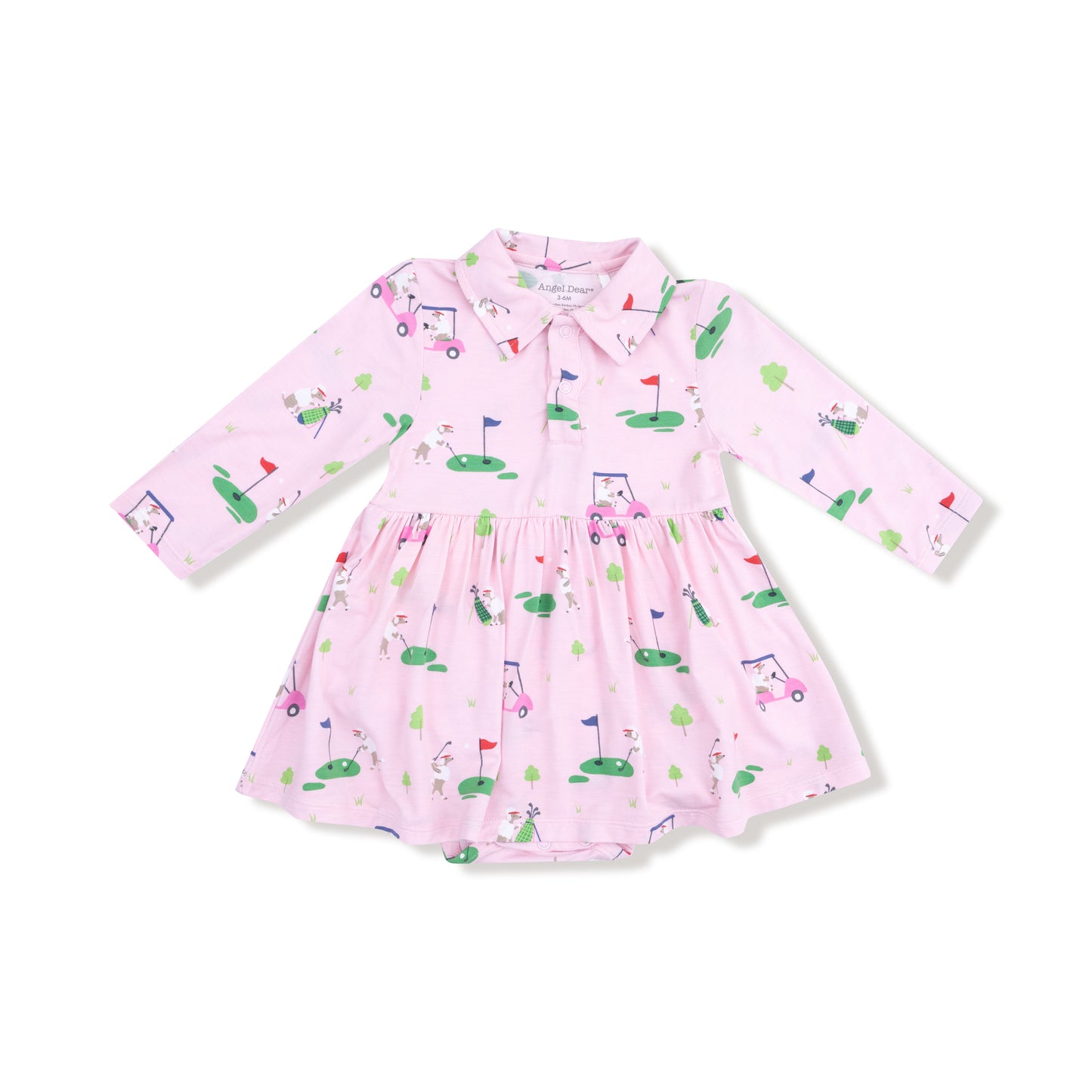 Long Sleeve Polo Bodysuit Dress in our  Dog Gone Golf - Pink print from Angel Dear