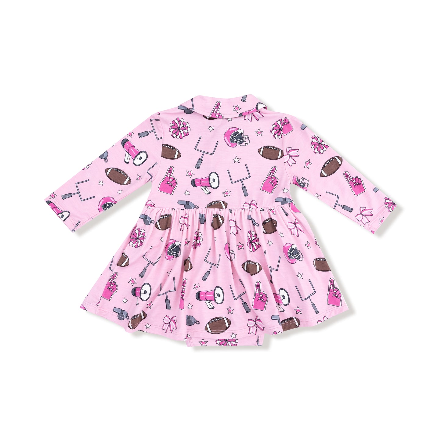 Long Sleeve Polo Bodysuit Dress in our  Game Day - Pink print from Angel Dear