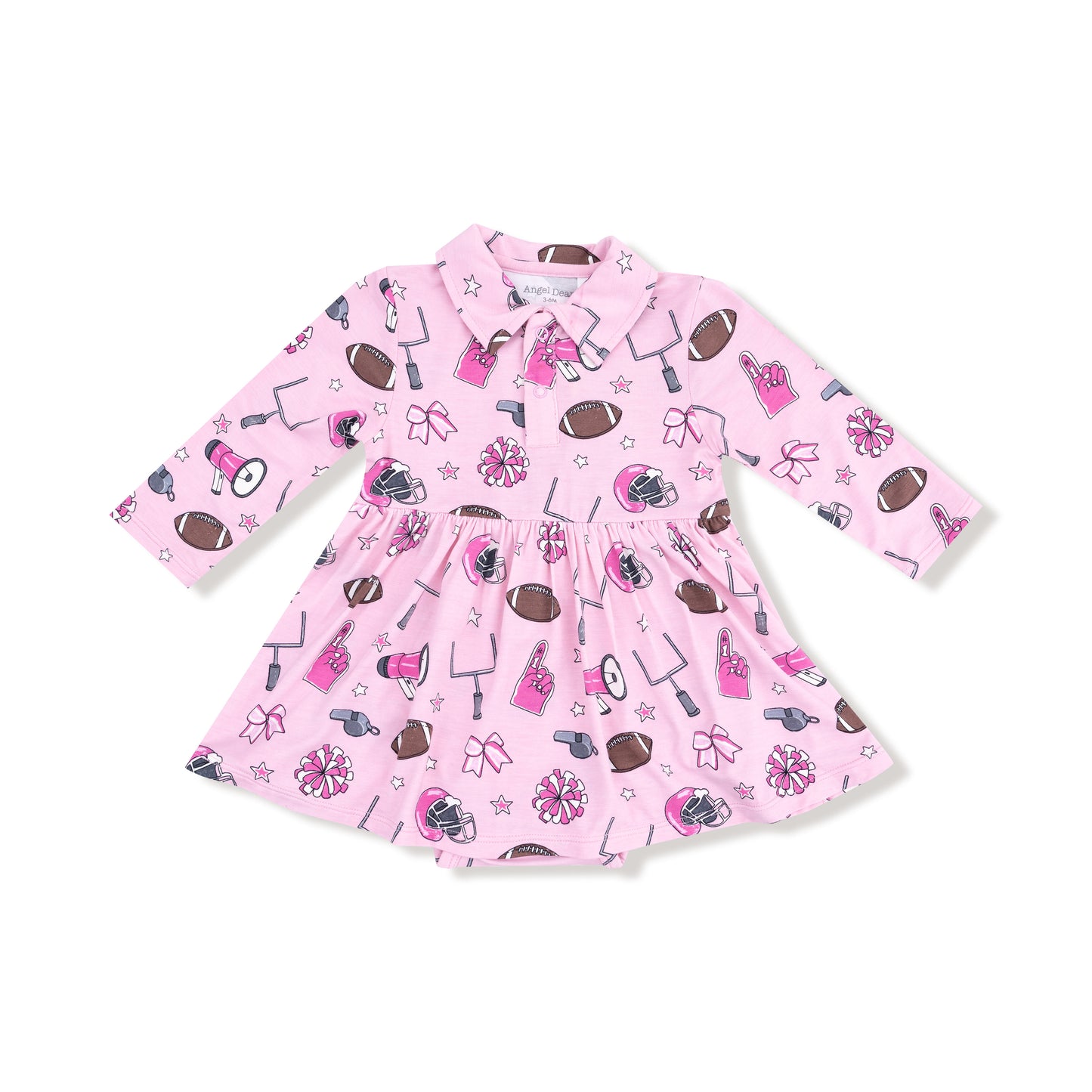 Long Sleeve Polo Bodysuit Dress in our  Game Day - Pink print from Angel Dear