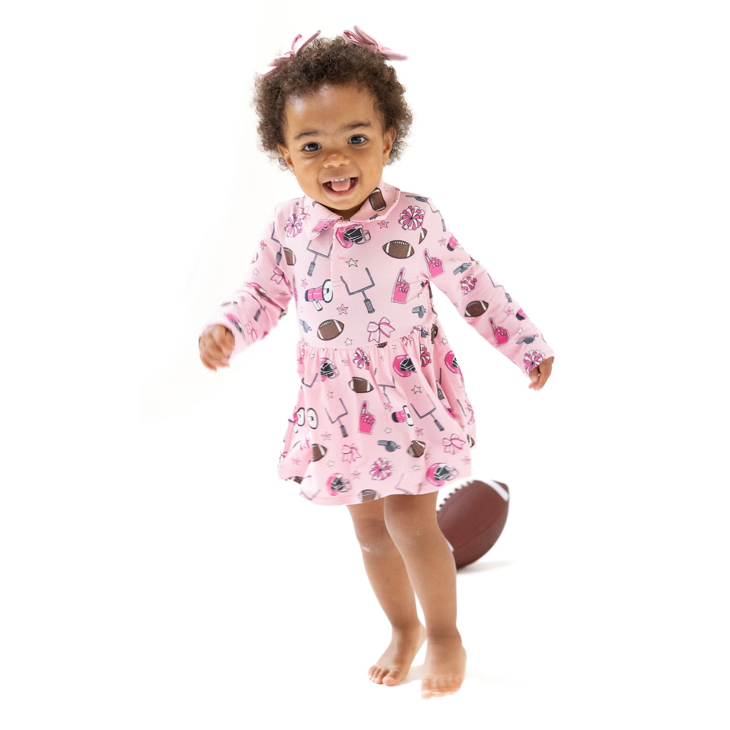 Long Sleeve Polo Bodysuit Dress in our  Game Day - Pink print from Angel Dear