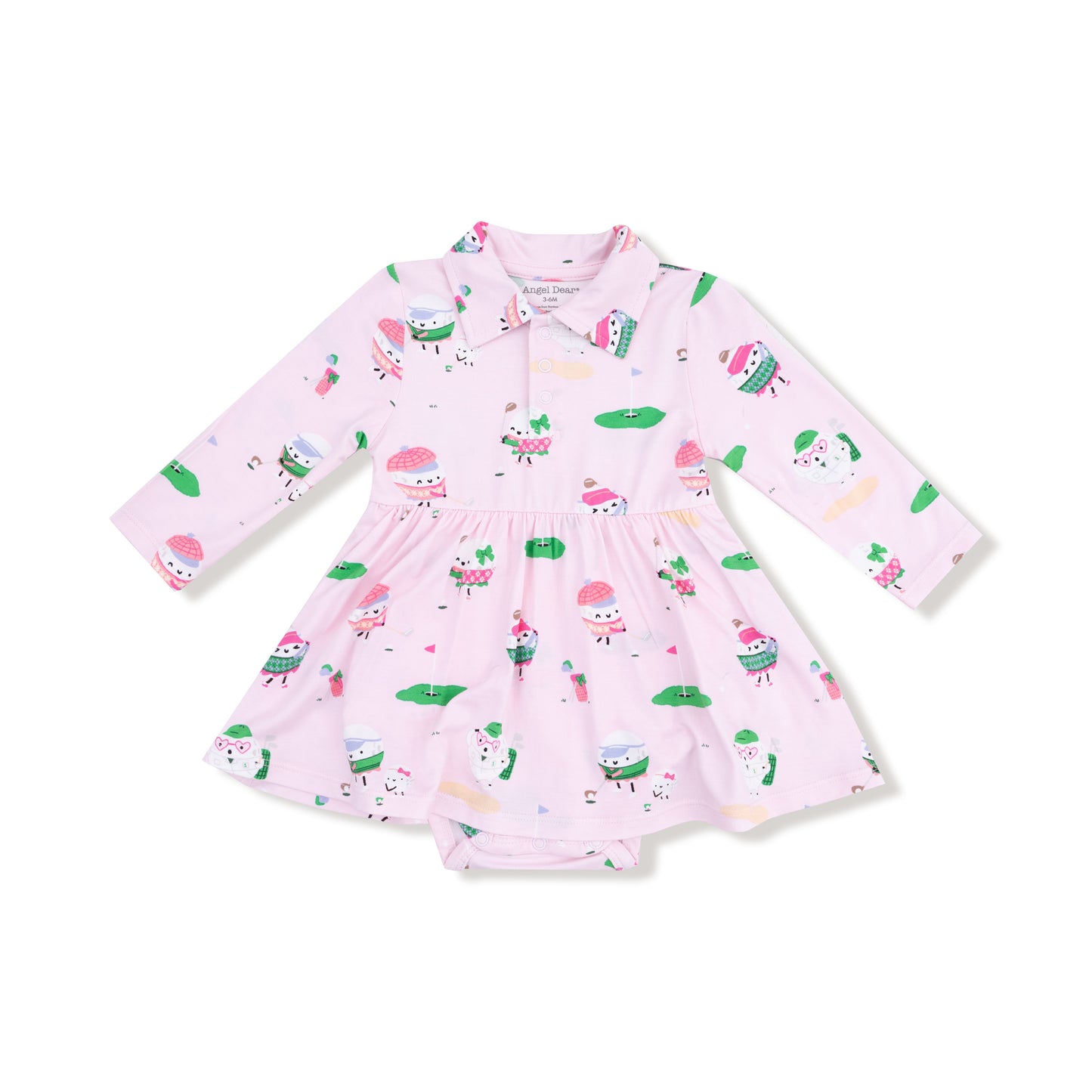 Long Sleeve Polo Bodysuit Dress in our  Golf Pros - Pink print from Angel Dear