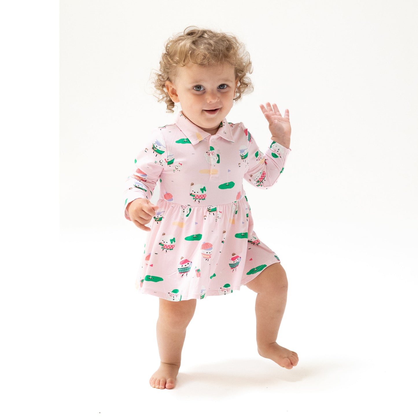 Long Sleeve Polo Bodysuit Dress in our  Golf Pros - Pink print from Angel Dear