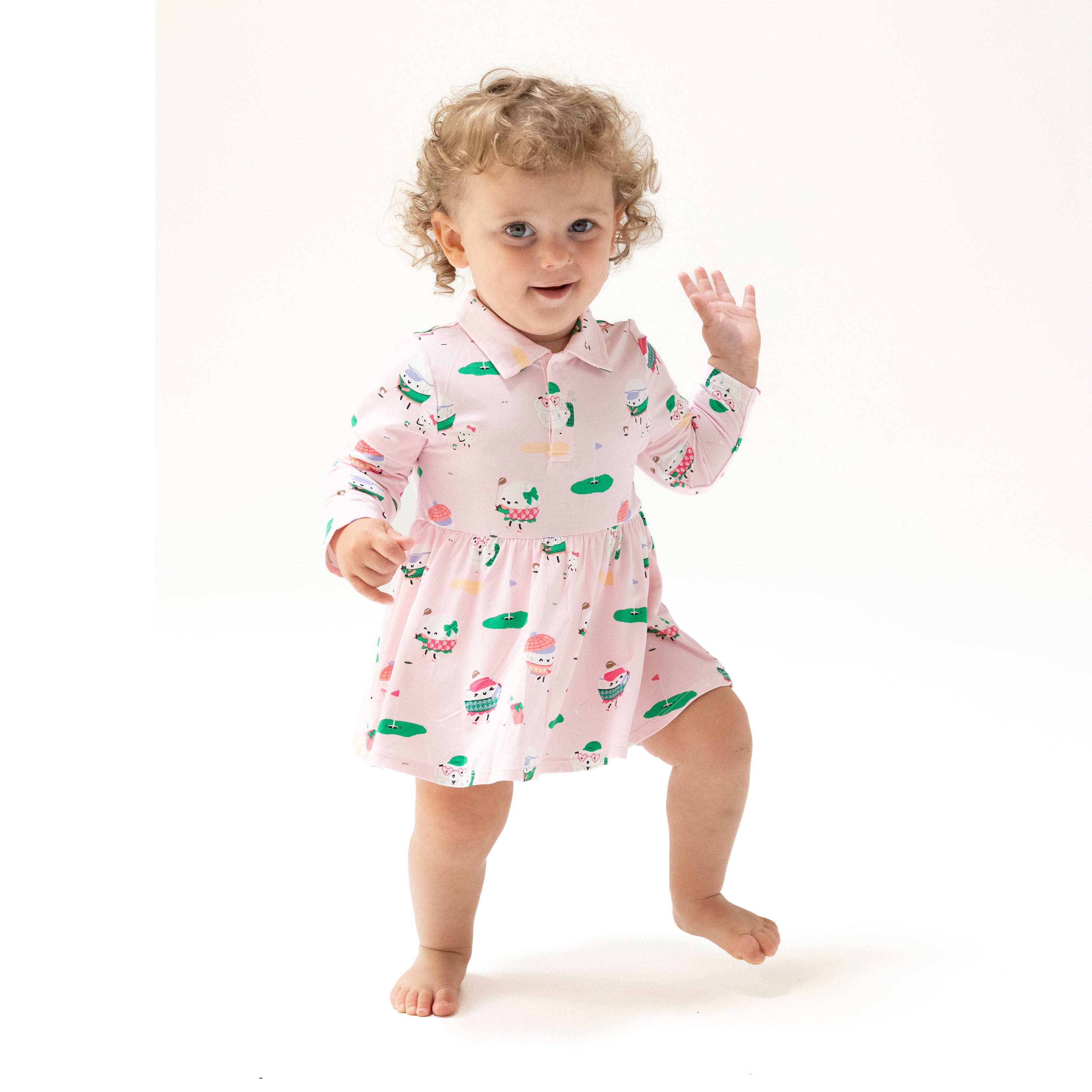 Long Sleeve Polo Bodysuit Dress in our  Golf Pros - Pink print from Angel Dear
