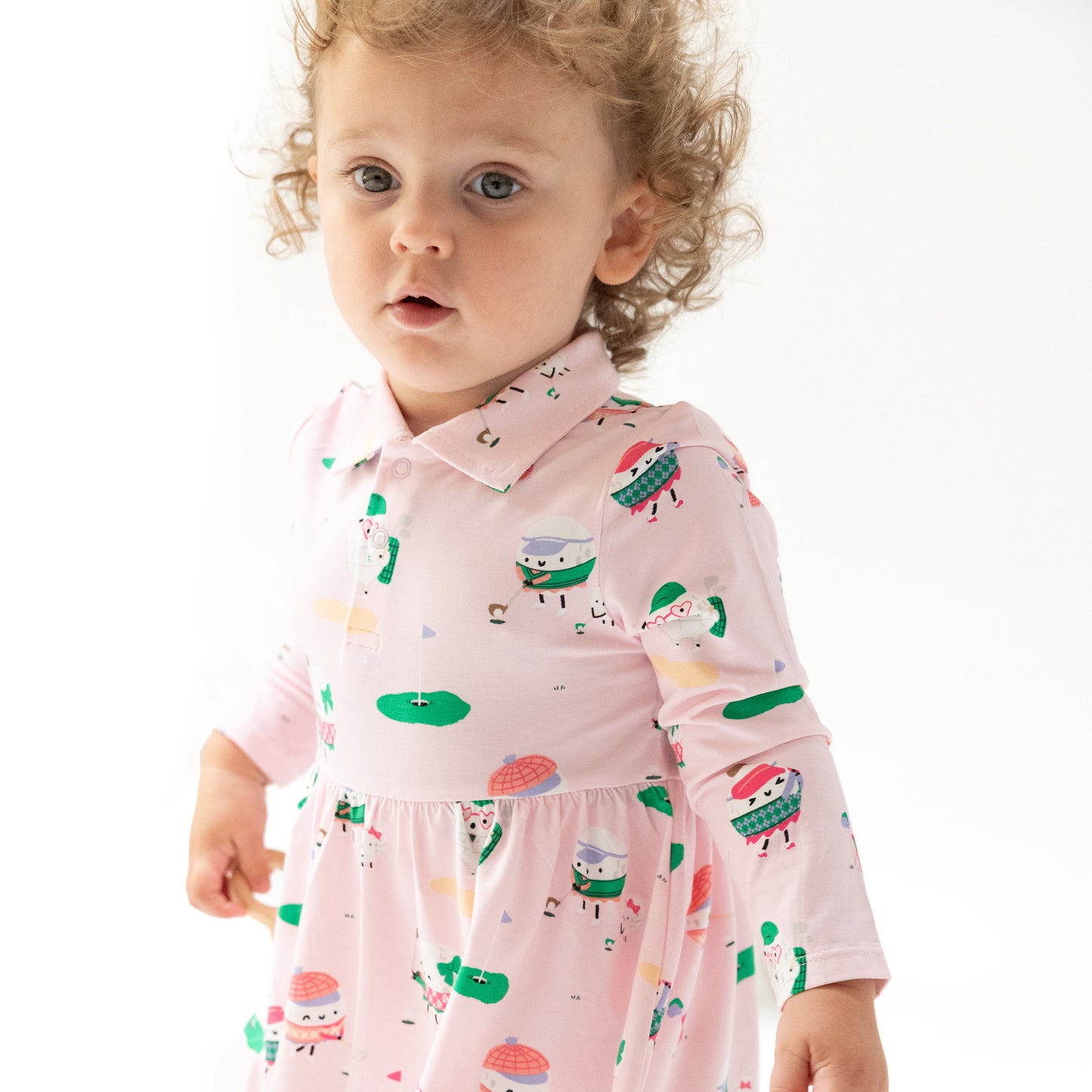 Long Sleeve Polo Bodysuit Dress in our  Golf Pros - Pink print from Angel Dear